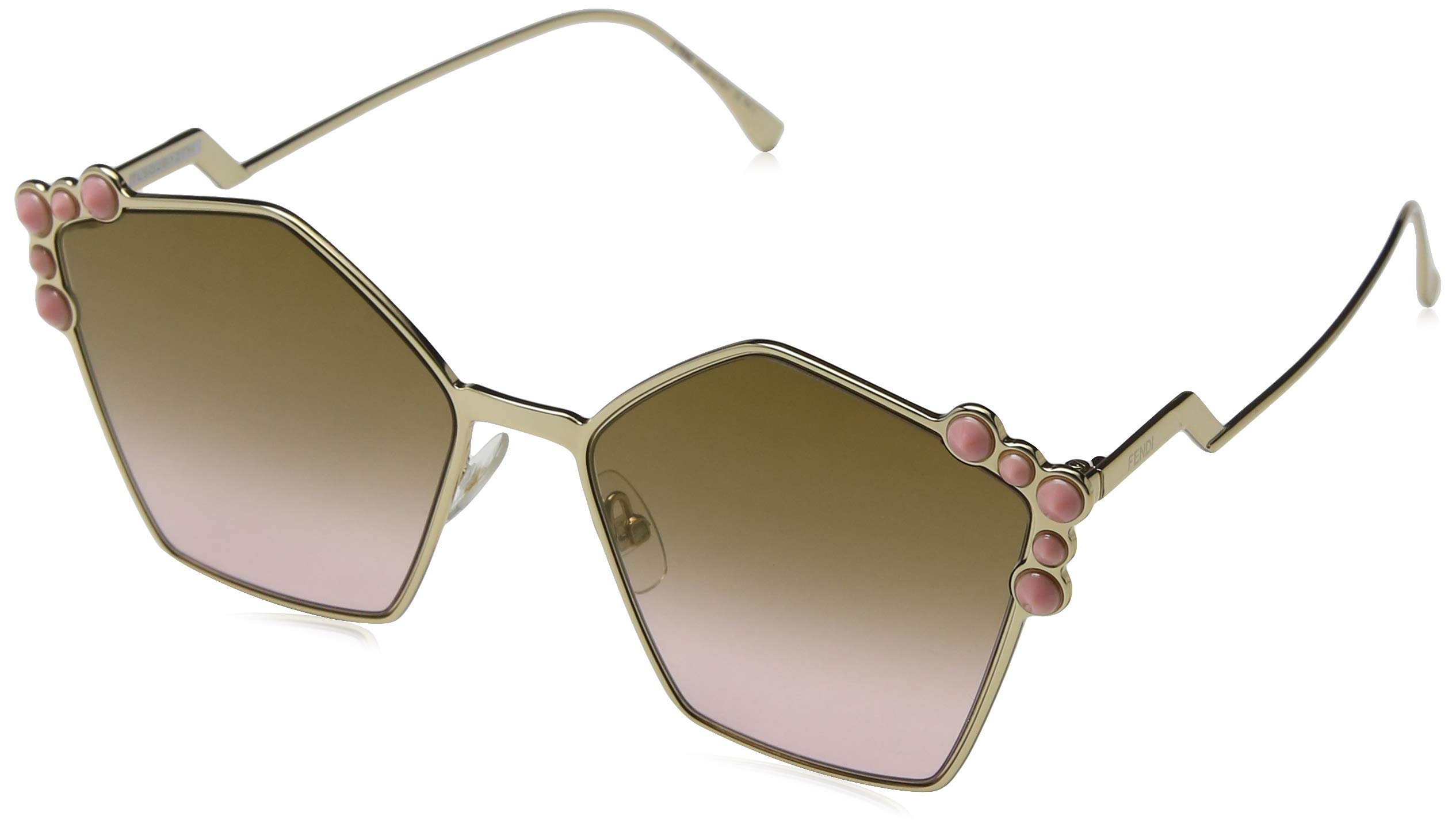 Fendi Women's Rose Gold Geometric Sunglasses with Brown Lenses - UV Protection Fashion Shades for Women - Perfect for Beach, Driving & Outdoor Activities