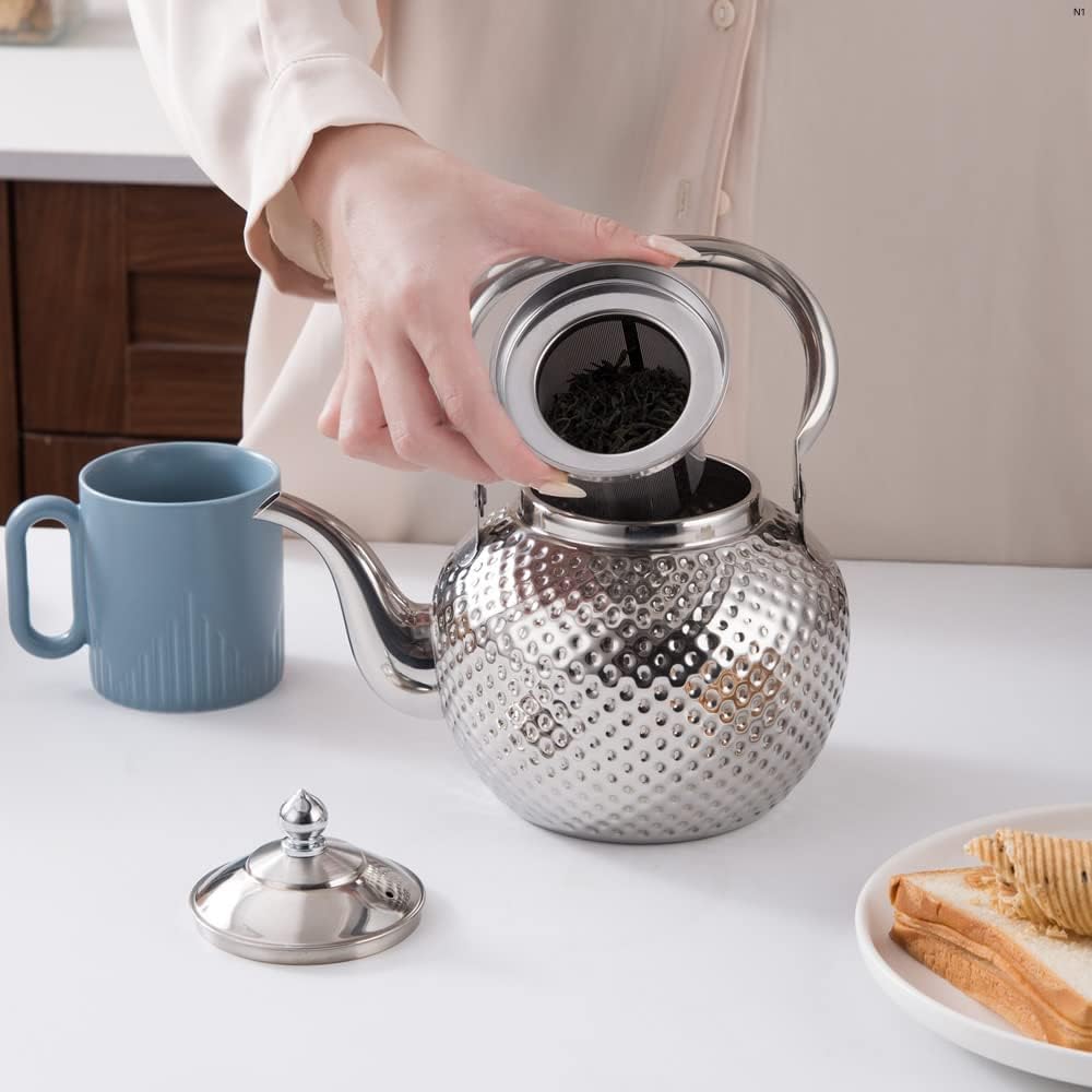 SANQIAHOME 1500ml Stainless Steel Teapot with Infuser - Induction & Gas Compatible Tea Kettle with Ergonomic Handle - Perfect for Home, Office, and Tea Ceremonies