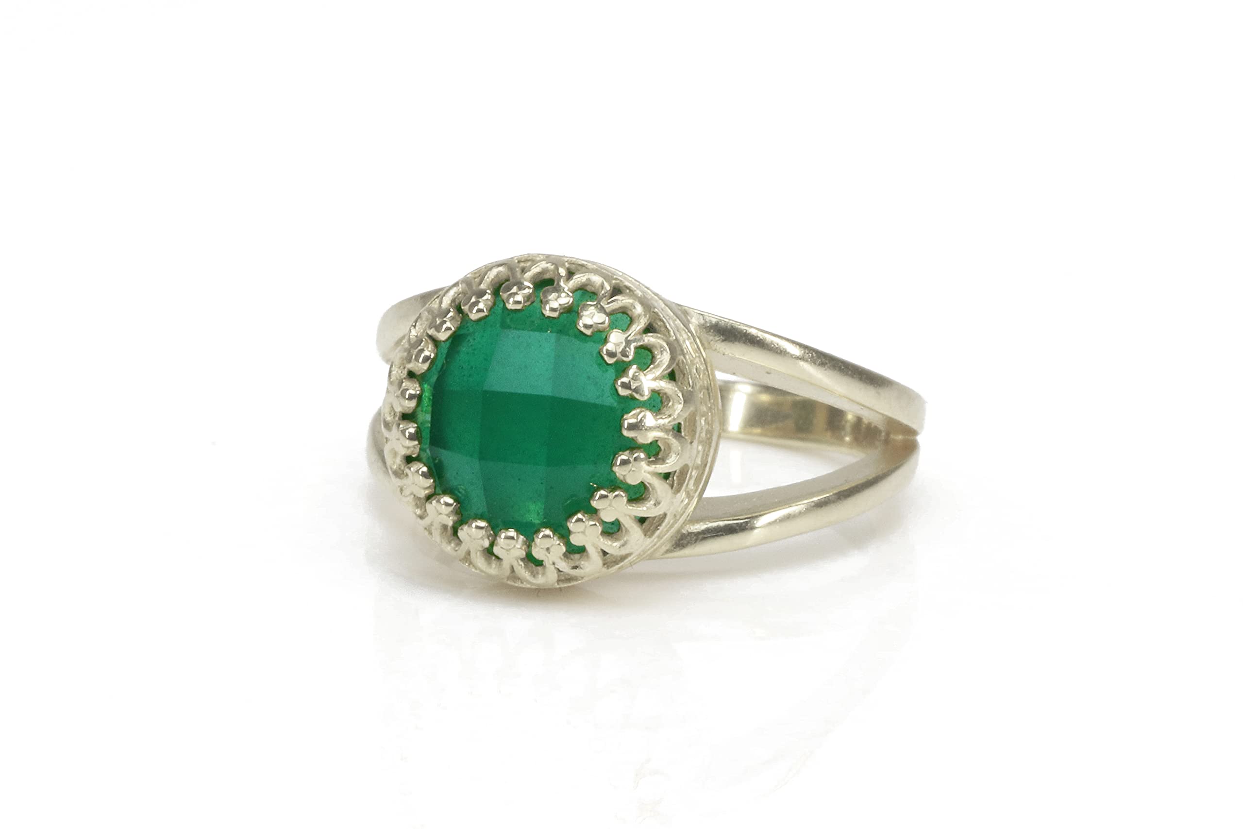 10mm Green Onyx Rose Gold-filled Ring - Handmade Jewelry for Women, Anniversary & Birthday Gifts - Elegant Rose Gold Band for Weddings, Parties & Special Occasions - Comes with Gift Box