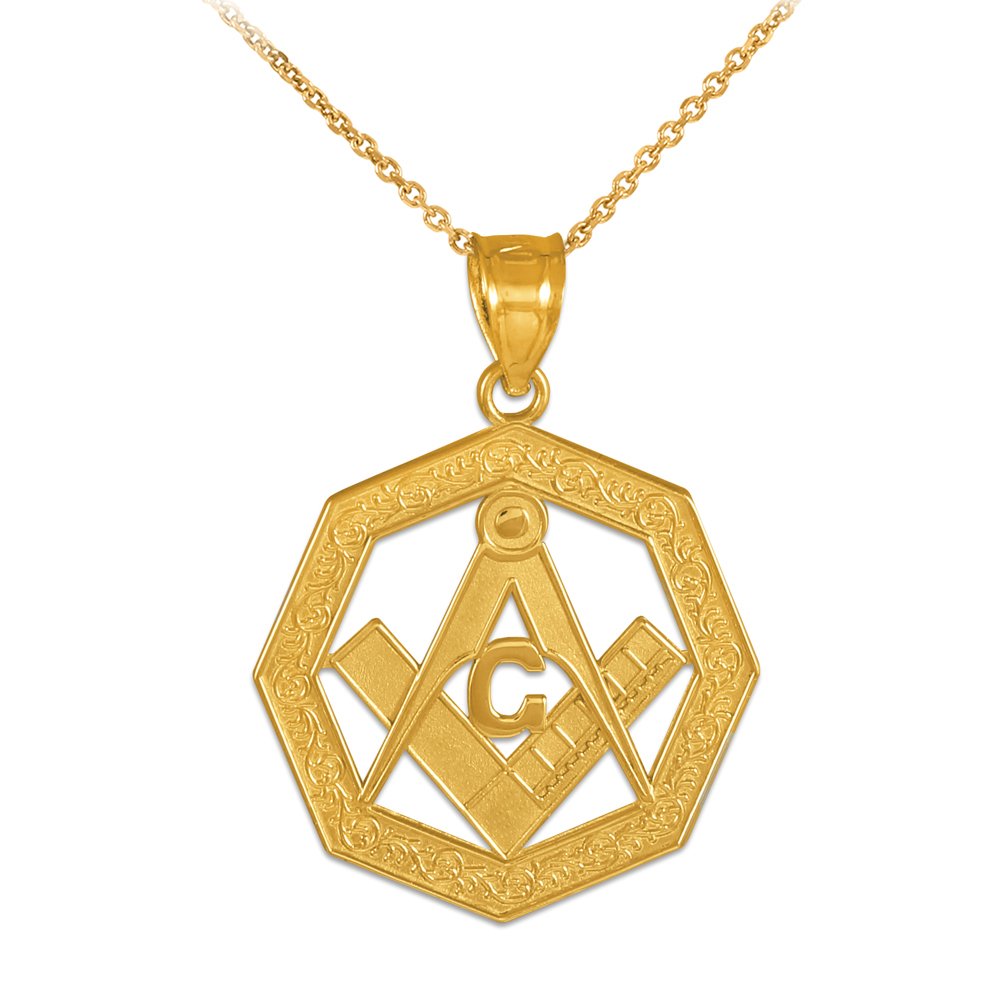 10K Gold Freemason Pendant Necklace for Men - Masonic Jewelry Gift