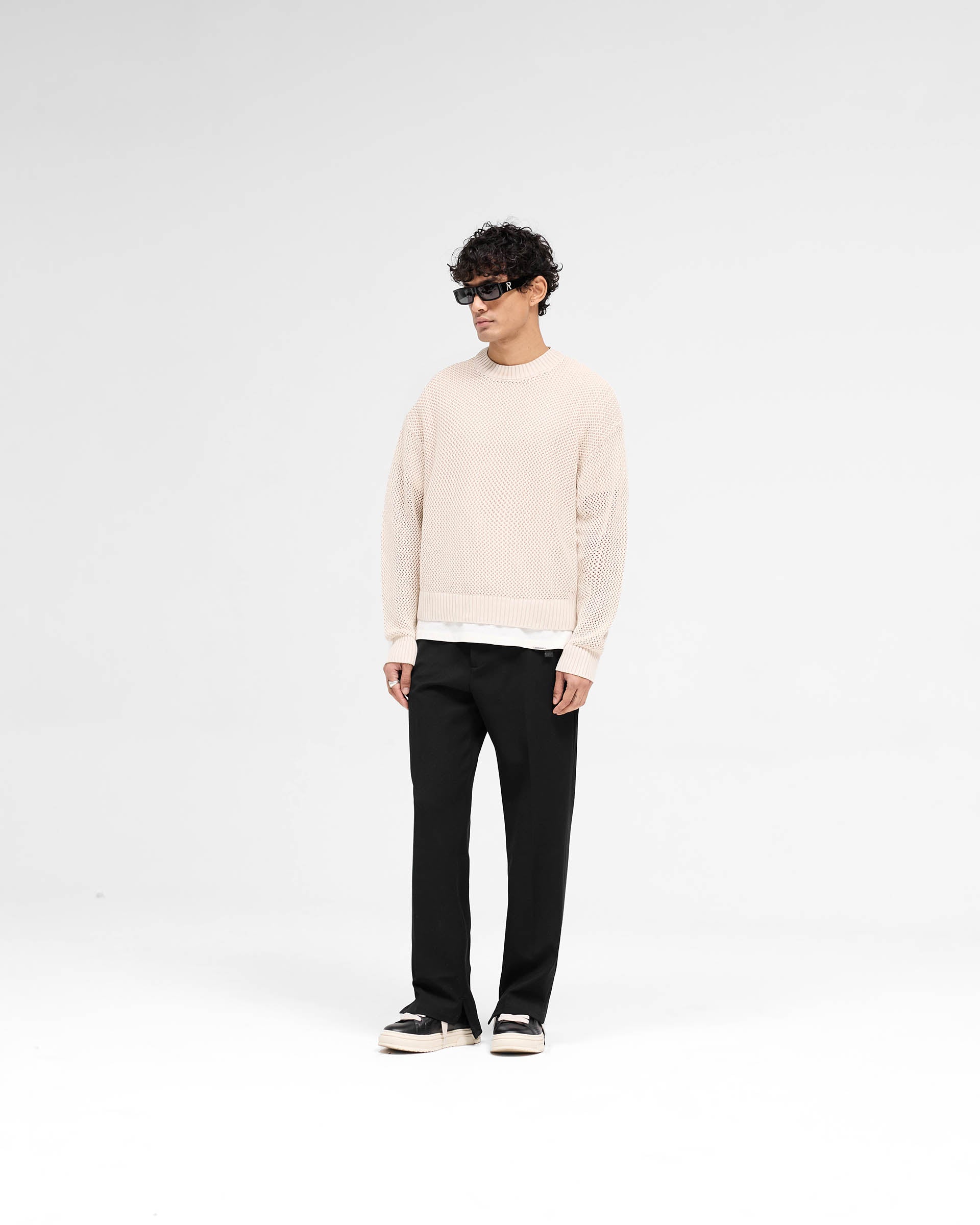 Open Gauge Knit Sweater Women's Casual Loose Fit Off White - Perfect for Fall Layering, Weekend Outfits and Cozy Home Wear