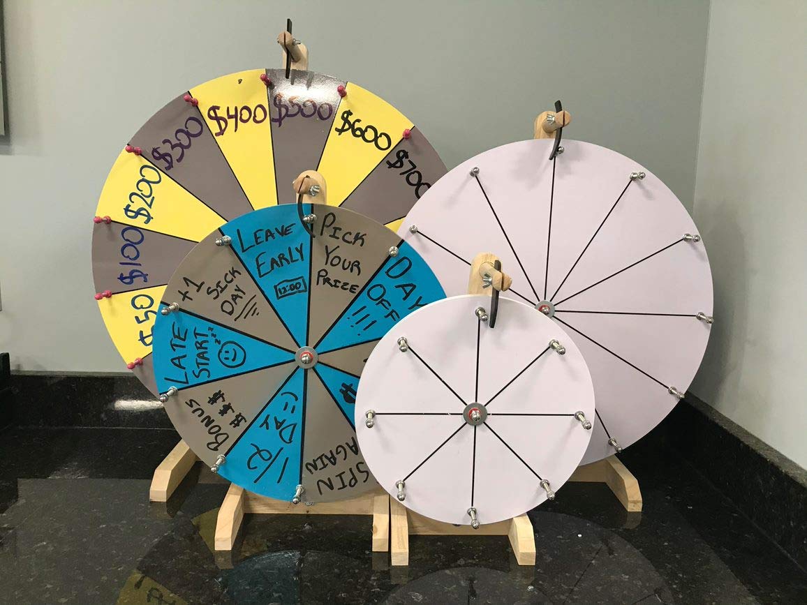 Woodwell 24-Inch Casino Prize Wheel - 15 Customizable Prize Slots, Durable Wooden Tabletop Spinner for Trade Shows, Parties & Events | Includes Markers & Eraser | Perfect for Fundraisers, Game Nights & Promotions