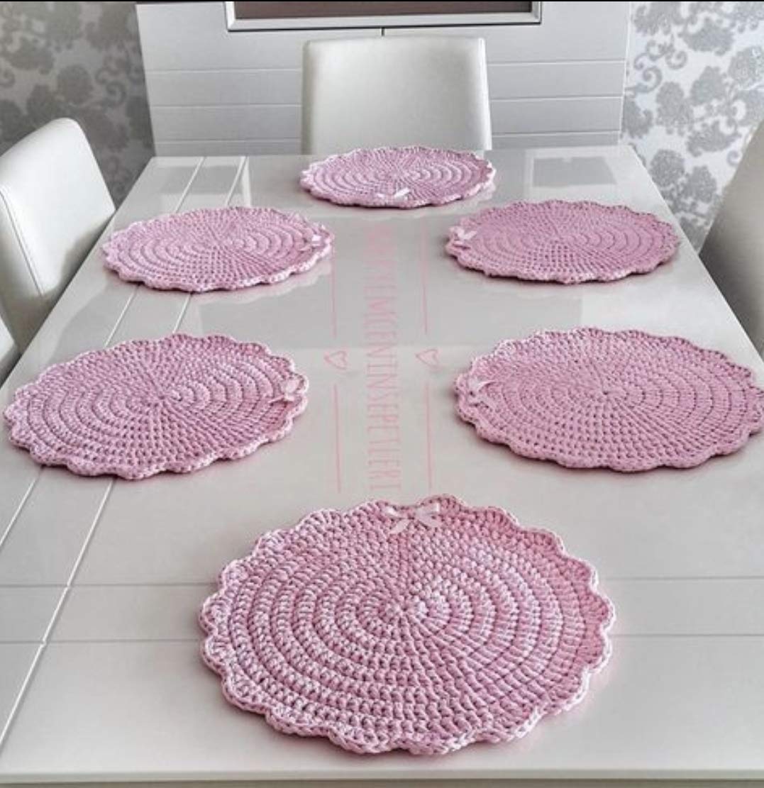 Handmade Colorful Crochet Round Table Mat Set of 6 - Boho Home Decor for Dining Table, Coffee Table & Kitchen Counter - Perfect for Farmhouse, Rustic & Bohemian Style Home Decor