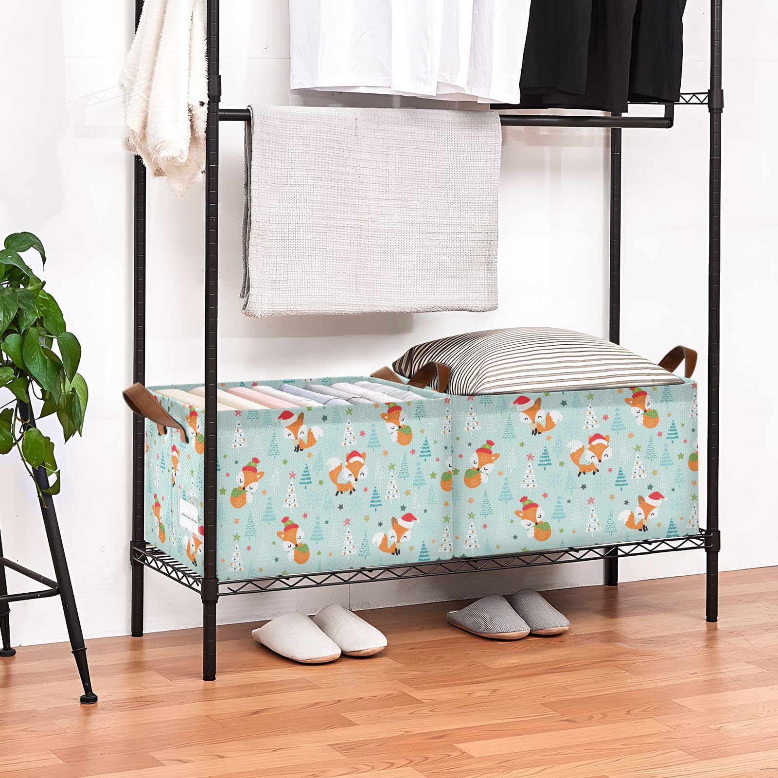 2-Pack Fox Storage Bins - Collapsible Fabric Closet Organizers for Clothes & Nursery