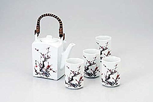 Premium Square Tea Set with Furuki Plum Design - 5.8cm Porcelain Tea Ware for Japanese Tea Ceremony & Modern Home Decor