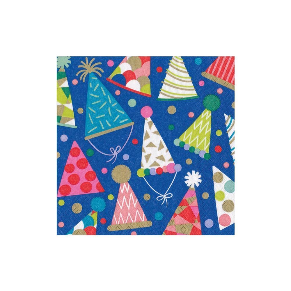 Caspari Premium Paper Cocktail Napkins & Party Hats Set - 20 Count Pack - Perfect for Birthday Parties, Weddings & Cocktail Events