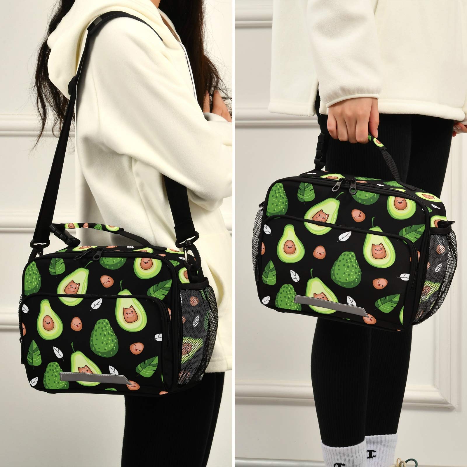 Kawaii Avocado Fruit Insulated Lunch Bag - Leakproof Reusable Lunch Box with Large Drinks Holder for Kids, Adults, School & Office - Perfect for Picnics, Work Lunches & Outdoor Activities