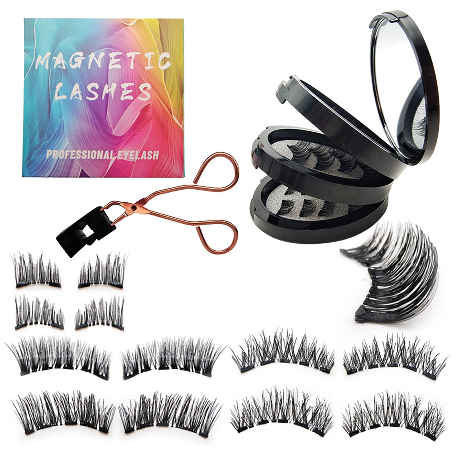 Pure Vie Magnetic Eyelashes Kit - 5 Pairs 3D Half False Lashes, Natural Cat Eye Mascara Effect, Professional Individual Lash Extensions for Women & Teens | Perfect for Parties, Weddings & Daily Makeup