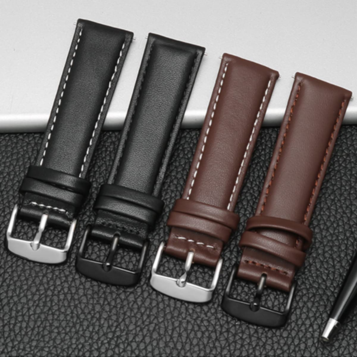 Premium Top Grain Leather Watch Band with Gold Buckle Pin & Stitching – Jaxon Strap Replacement for Men & Women (Brown/Black) – Fits Most Watches – Ideal for Daily Wear, Business & Casual Occasions