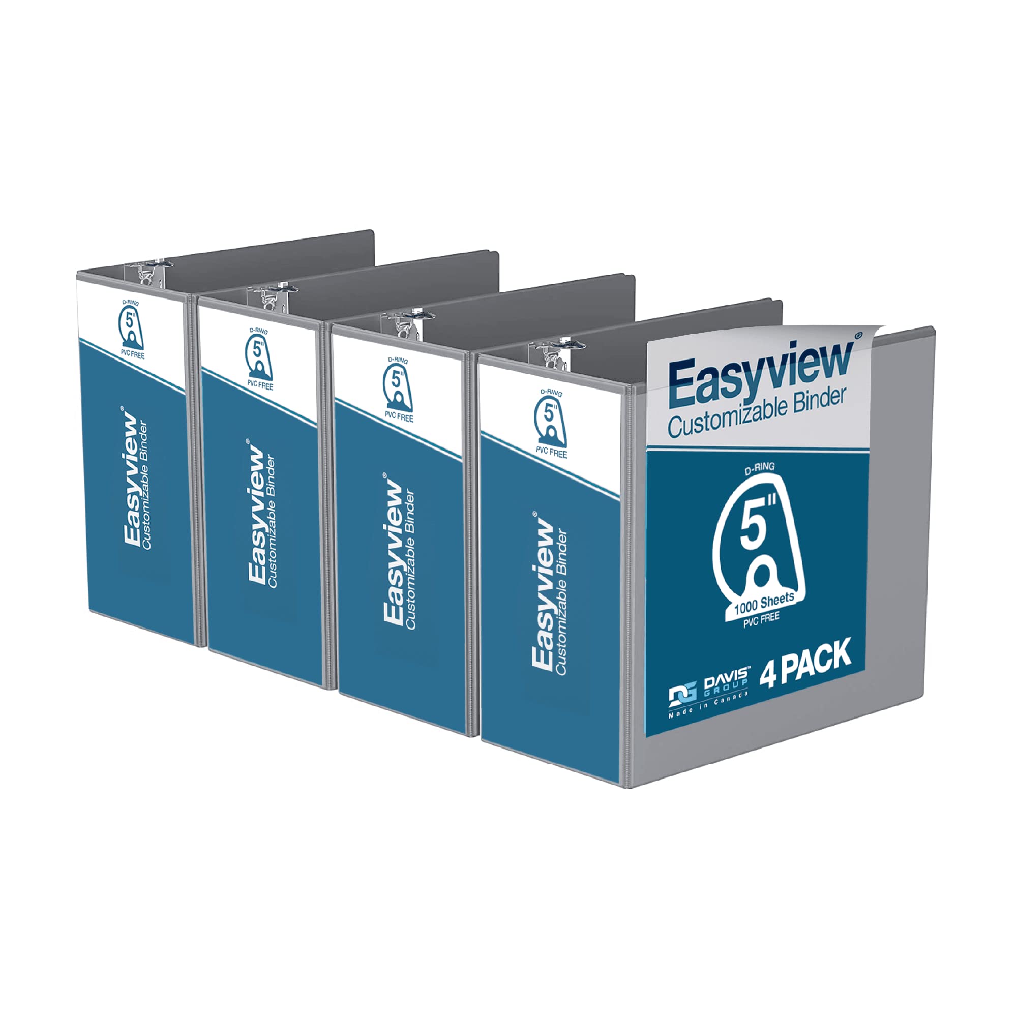 Premium 3-Ring Binders with Clear-View Covers & D Rings - 5 Inch Heavy Duty Binders for School, Office, or Home Organization - Pack of 4 Gray Binders - Perfect for Reports, Presentations & Document Storage