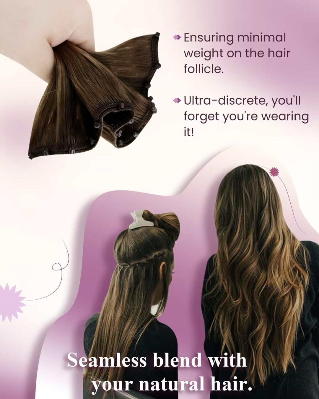 LaaVoo 20inch Dark Brown Microbead Weft Hair Extensions - 20pcs 50g Real Human Hair for Natural Look | Perfect for Daily Wear, Parties, and Special Occasions