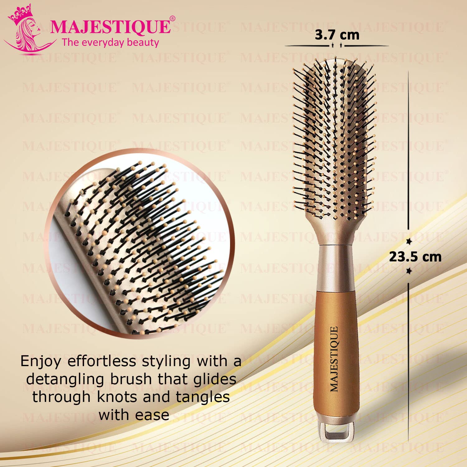 Majestique Premium Golden Series Fusion Vent Hair Brush - Professional Blow Drying & Styling Brush for Men & Women, Detangling Brush for Short Thick Hair, Salon-Quality Hair Straightener | Perfect for Home Styling, Salon Use & Travel