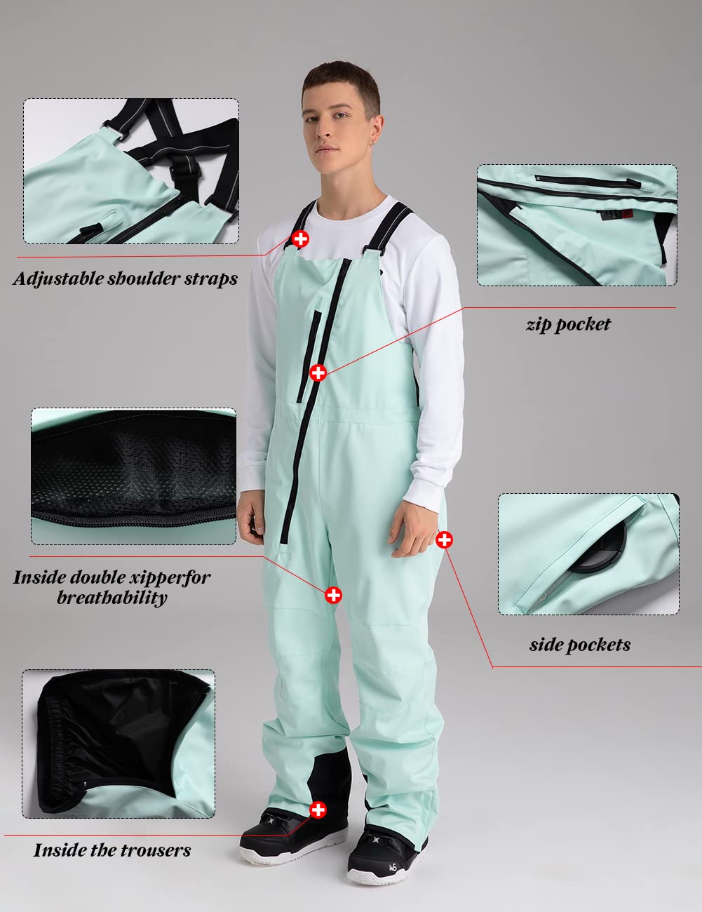GS SNOWING Men's Waterproof Insulated Snow Bibs Overalls - Winter Snowboard, Snowmobile & Ski Pants for Cold Weather - Perfect for Skiing, Snowboarding, Snowmobiling and Outdoor Winter Activities