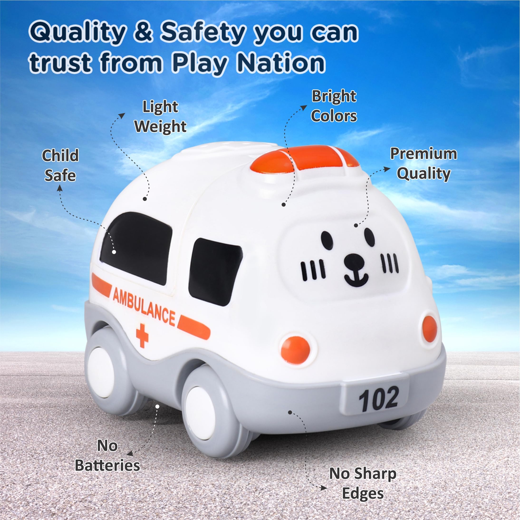 Premium Friction-Powered Ambulance Toy Car for Kids - BIS Certified Safe & Durable White Emergency Vehicle | Perfect for Imaginative Play, Role-Playing Games & Early Learning Development