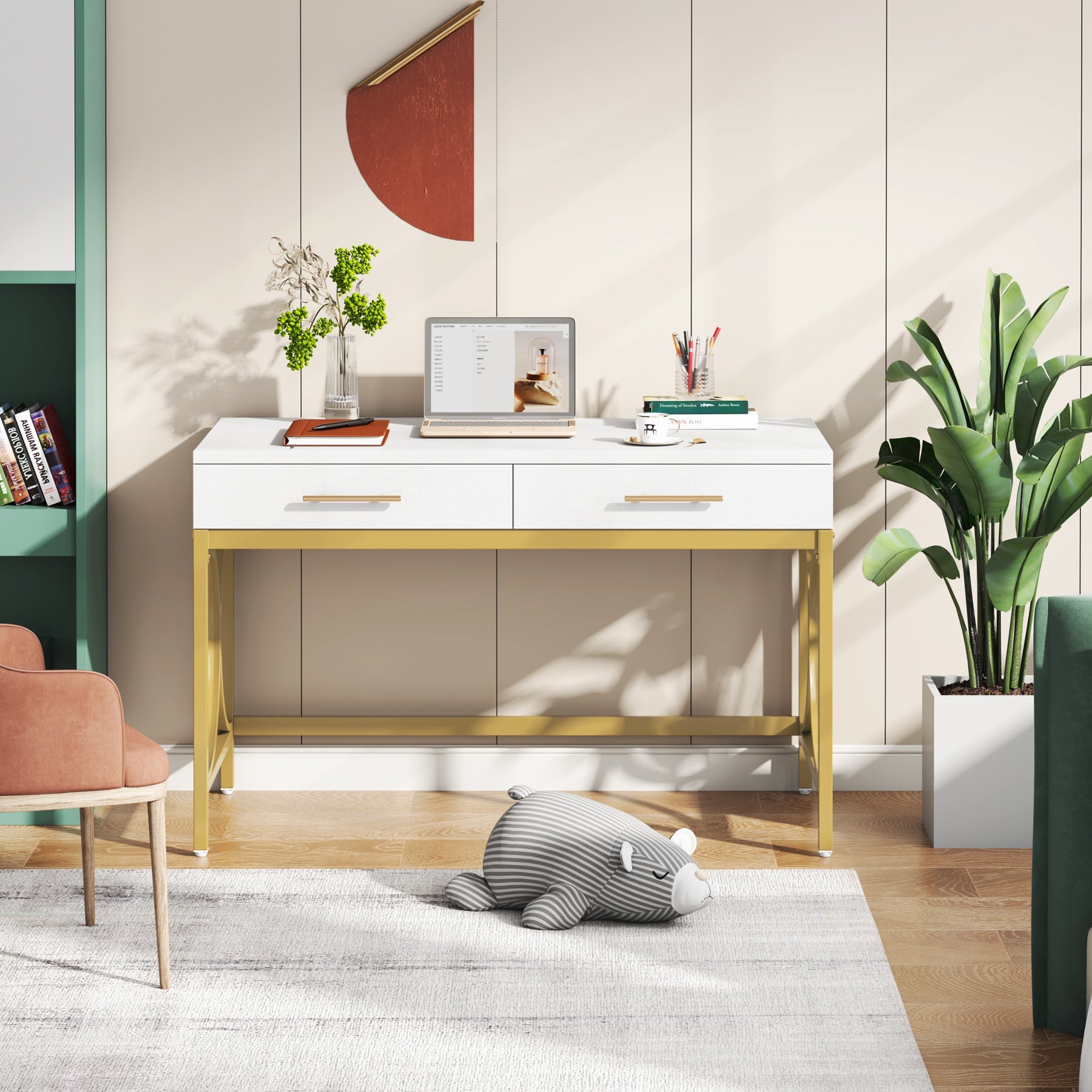 41 Inch Modern Computer Desk with 2 Drawers - Home Office Writing Desk for Small Spaces, Gaming & Study | Ergonomic Workstation for Remote Work & Online Classes