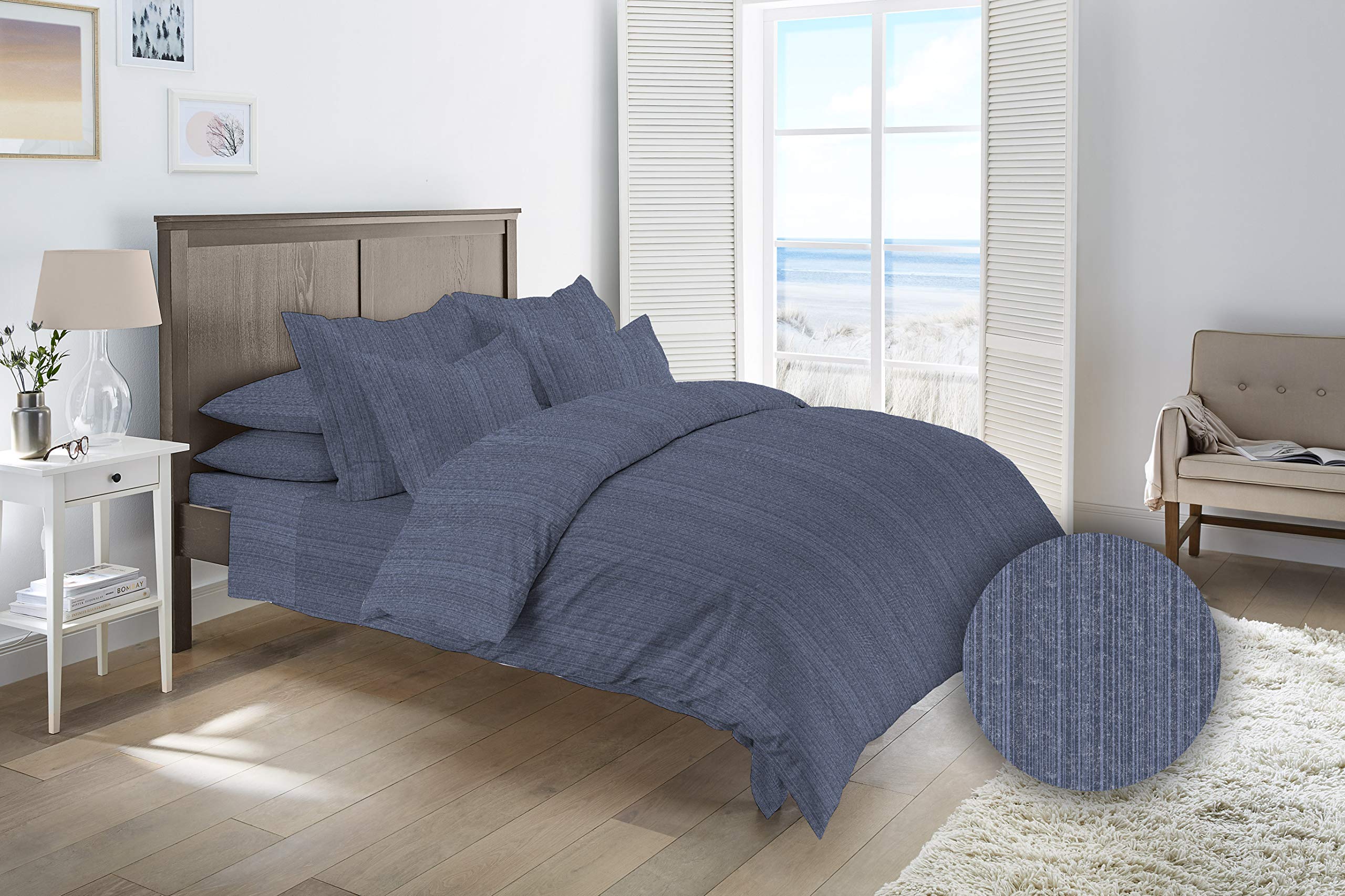Premium German Flannel Duvet Cover Set - 3 Piece King Size Bedding with Blue Stripes | Soft & Warm Winter Comforter Cover for Cozy Bedroom Decor