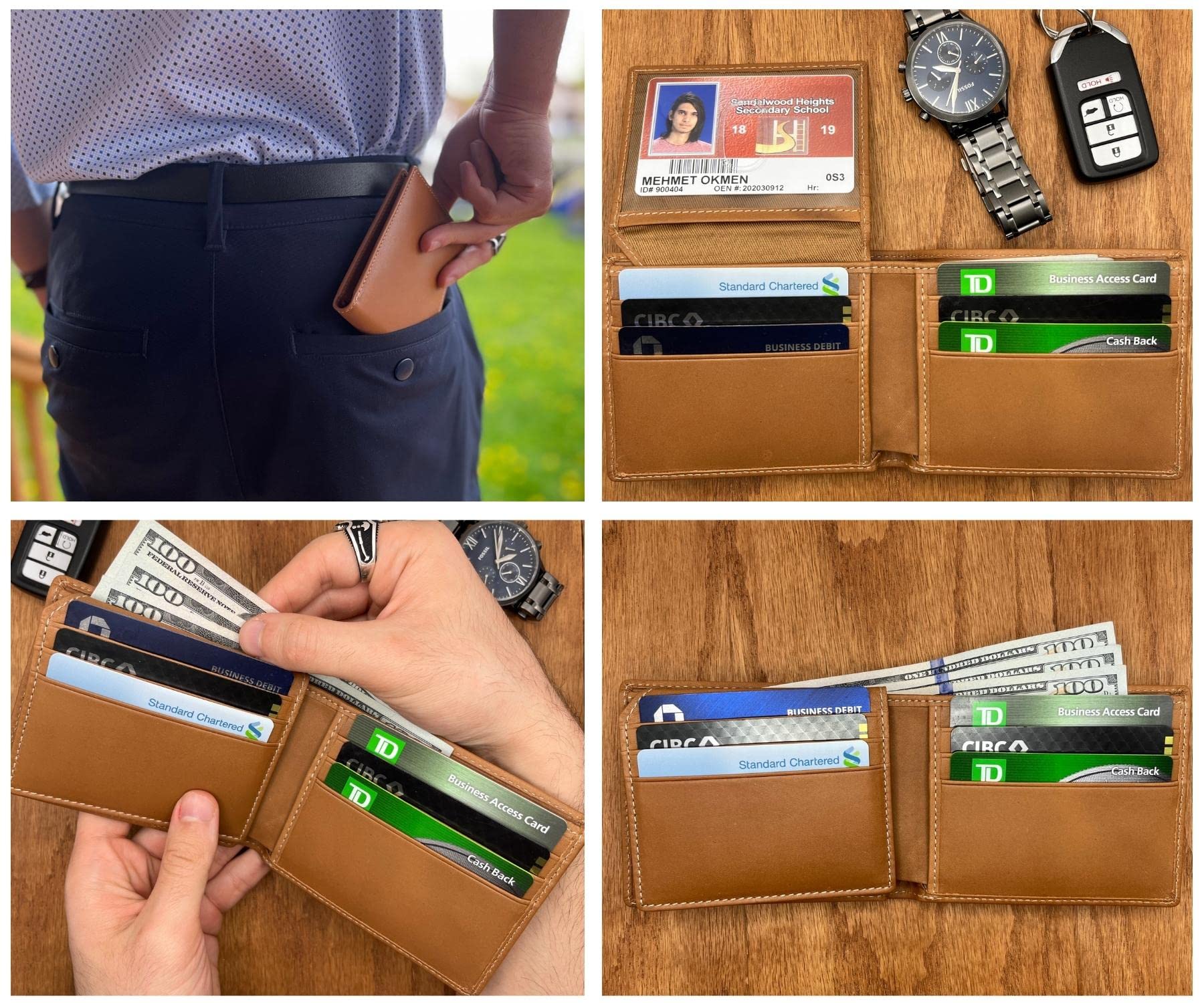 Premium Genuine Leather RFID Blocking Bifold Wallet for Men - Personalized Engraved ID Window - Luxury Gift Box (Brown) | Ideal for Everyday Carry, Business Travel & Father's Day Gifts