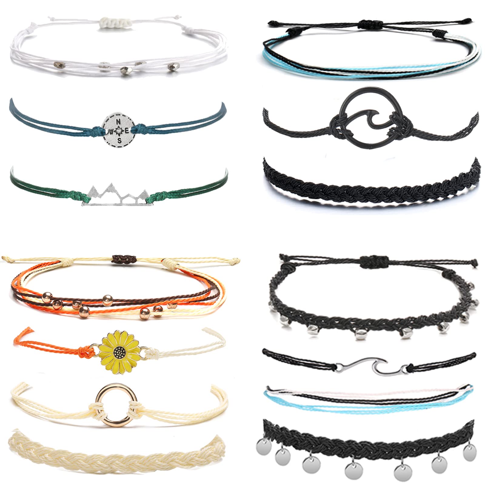 VSCO String Bracelets for Teen Girls & Women - Waterproof Boho Rope Bracelets, Surfer Wave Bracelets - Summer Beach Anklets for Casual Wear, Music Festivals & Vacation Accessories
