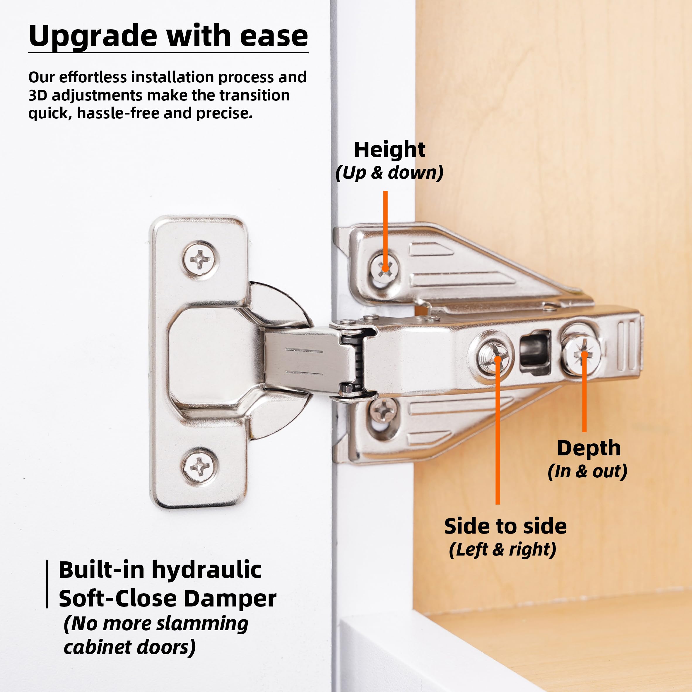 50-Pack DecoBasics Soft Close Cabinet Hinges - 105° Full Overlay Concealed Hinges for Kitchen Cabinets with 3-Way Adjustability & Clip-On Plate - Easy Installation for Smooth Cabinet Doors (Ideal for Home Renovation & DIY Kitchen Upgrades)