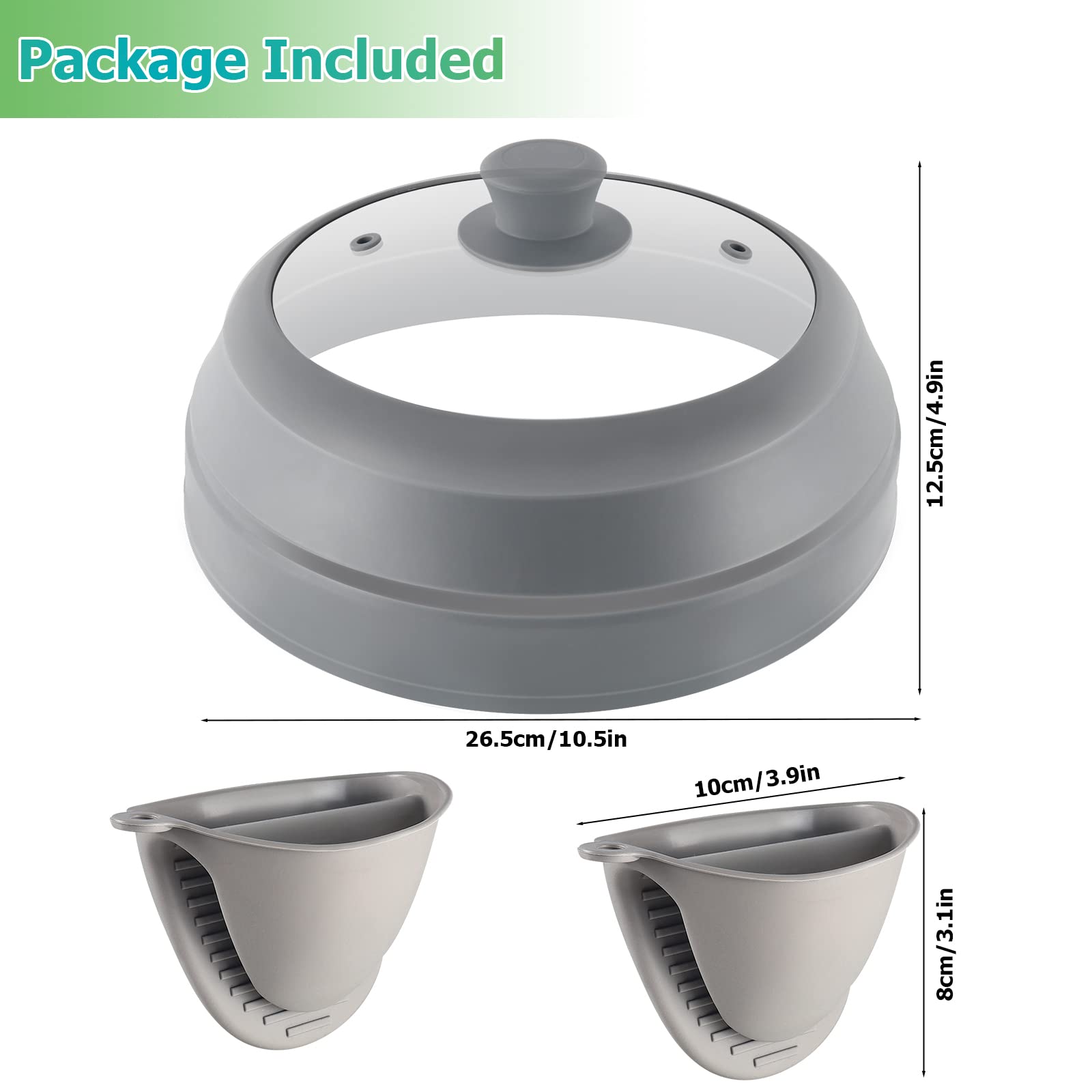 BPA-Free Glass Microwave Splatter Cover - 10.5 Inch Foldable Microwave Plate Cover & Silicone Splash Guard for Food - Perfect for Reheating, Cooking, and Preventing Messes in Microwave Ovens