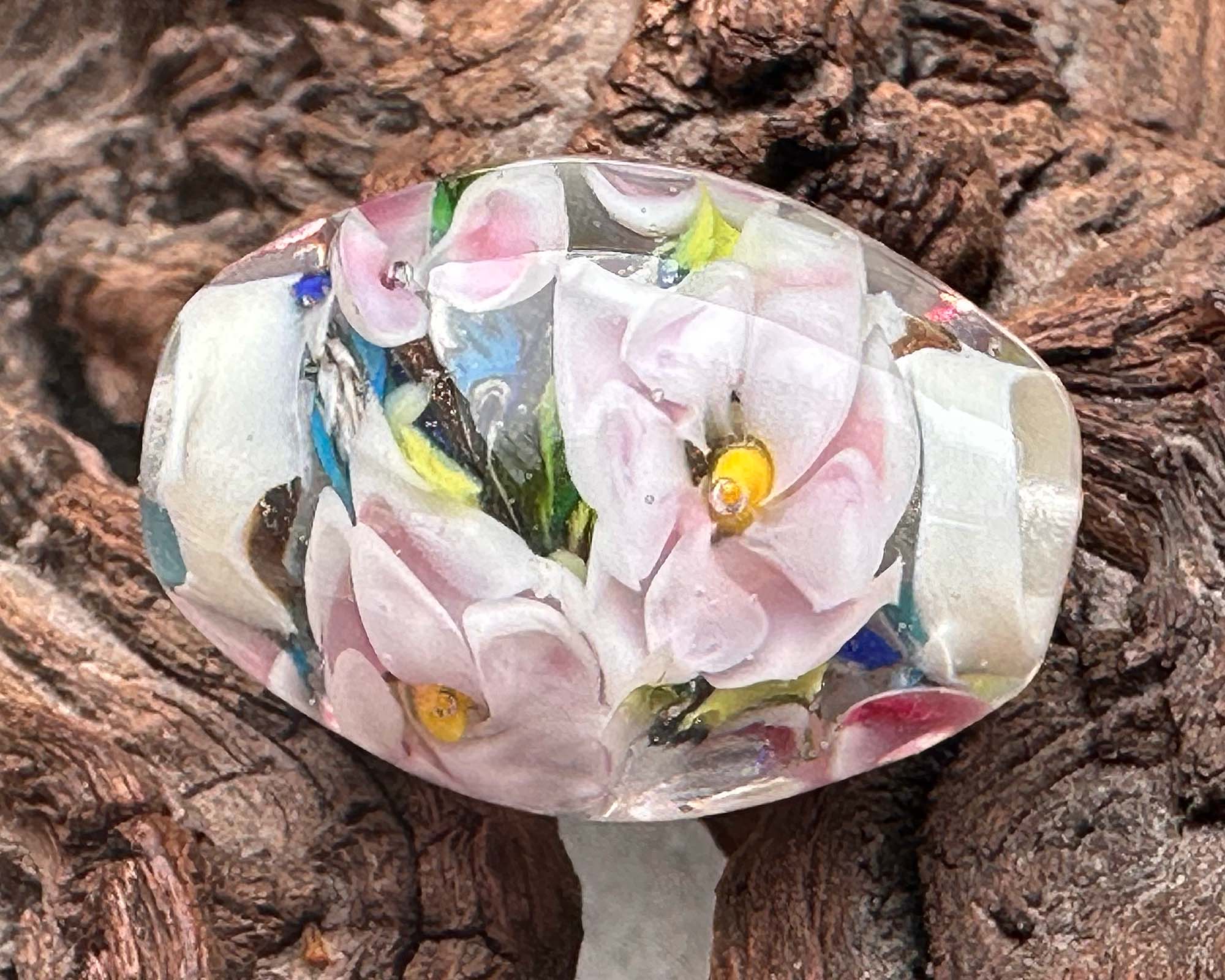 Pastel Pink Floral Lampwork Glass Focal Bead for Jewelry Making - DIY Bracelet, Necklace & Earring Designs - Handmade Beading Supplies for Crafters