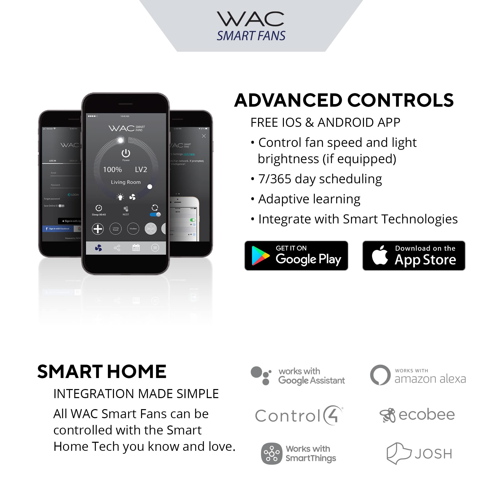 Smart Ceiling Fan with Remote - WAC Mocha XL 66