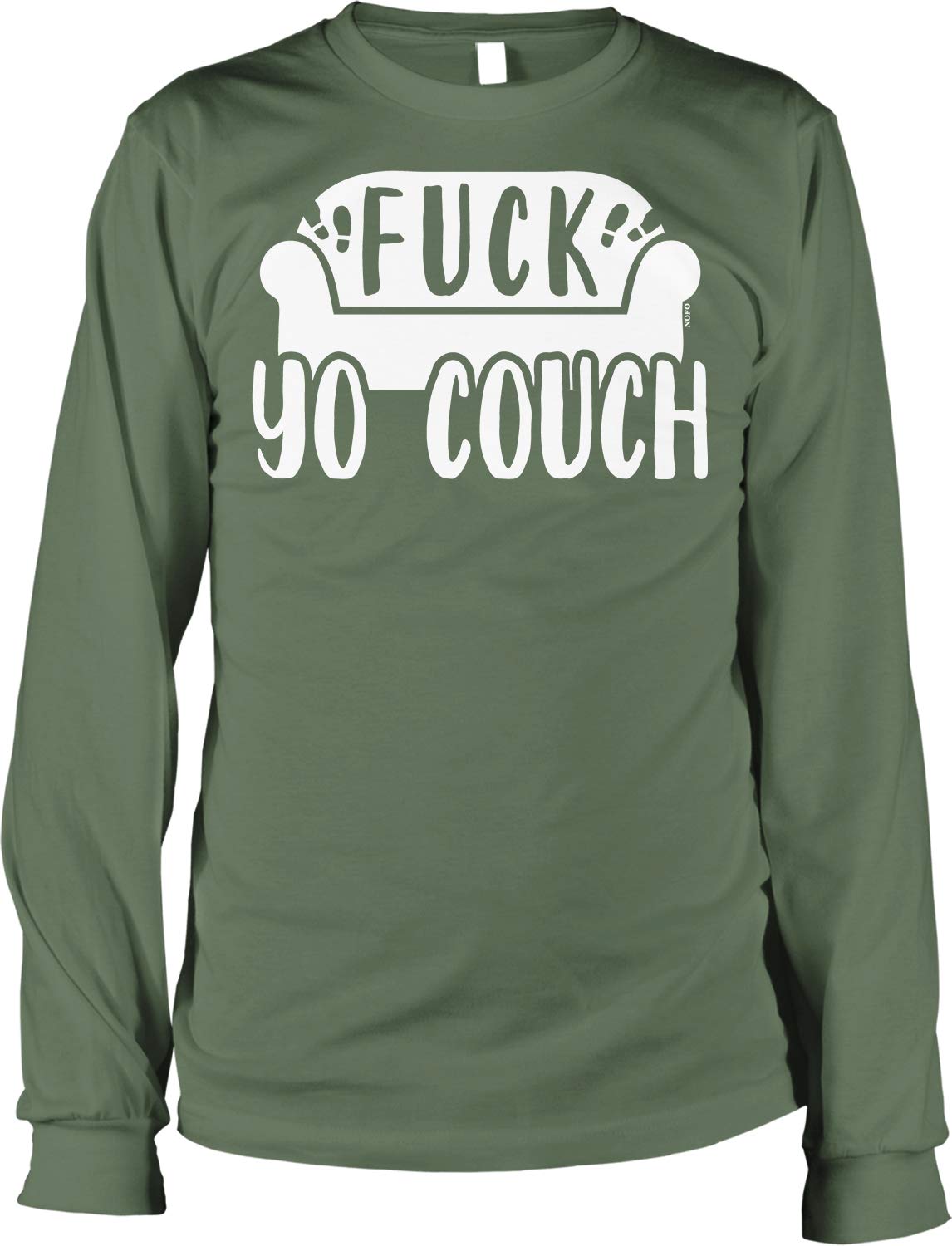 NOFO Clothing Co Men's Long Sleeve Graphic T-Shirt - Funny Saying 'Fuck Yo Couch' - Casual Streetwear for Everyday Wear, Parties & Gifts