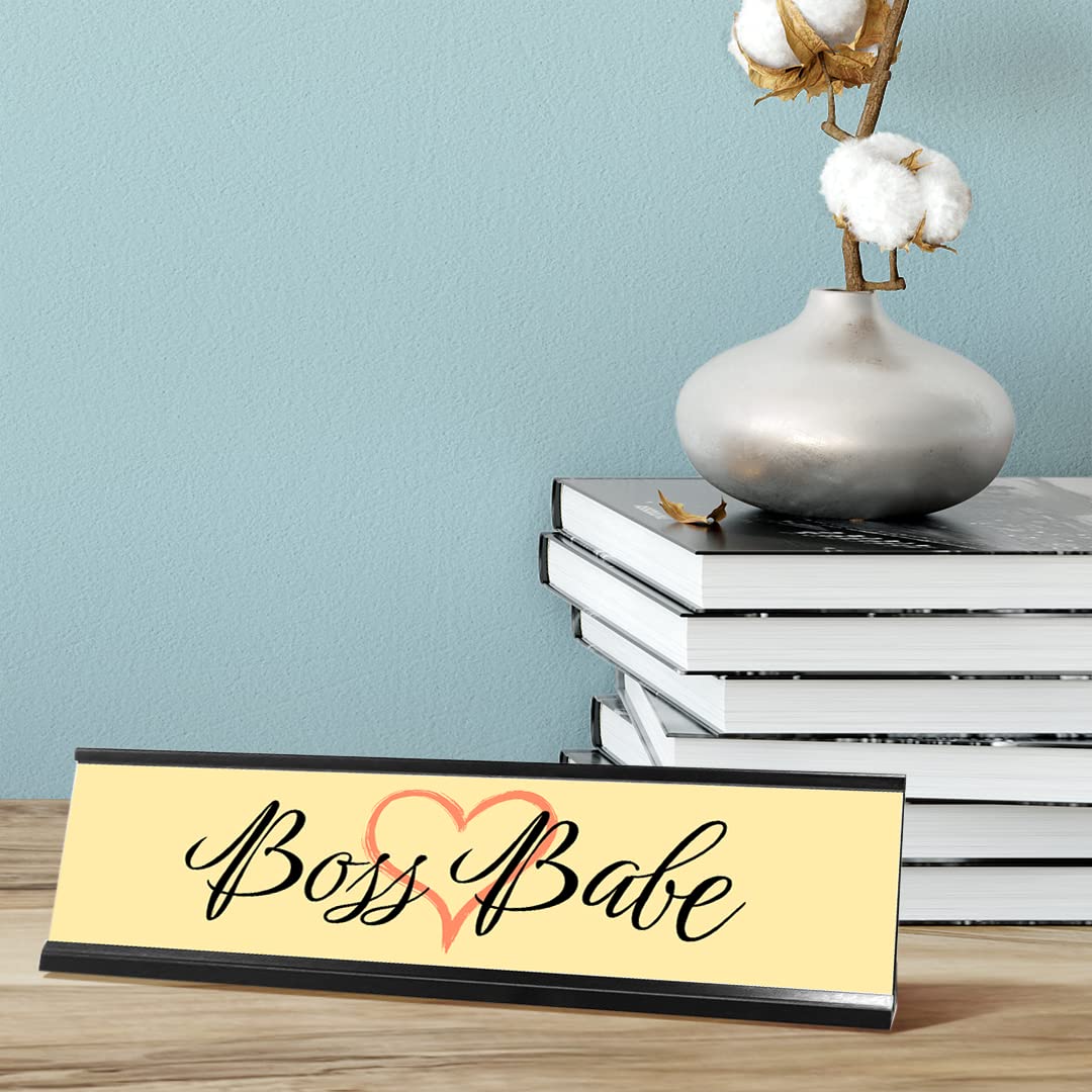 Boss Babe Yellow Heart Desk Sign - 2x8 Inch Motivational Office Decor for Women - Perfect for Work Desk, Home Office & Gift Ideas