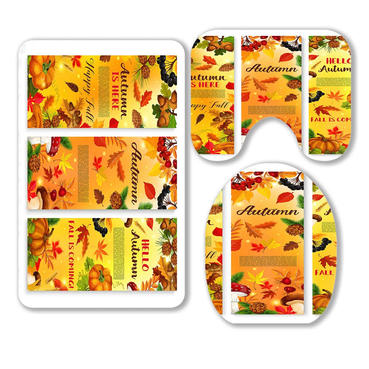 Hello Autumn/Fall 3-Piece Bathroom Rug Set - Non-Slip Contour Mat & Toilet Lid Cover - Cozy Seasonal Decor for Bathroom, Home Decor (Beige, 17x24 Inch) - Perfect for Thanksgiving, Halloween Decorations & Fall Home Styling