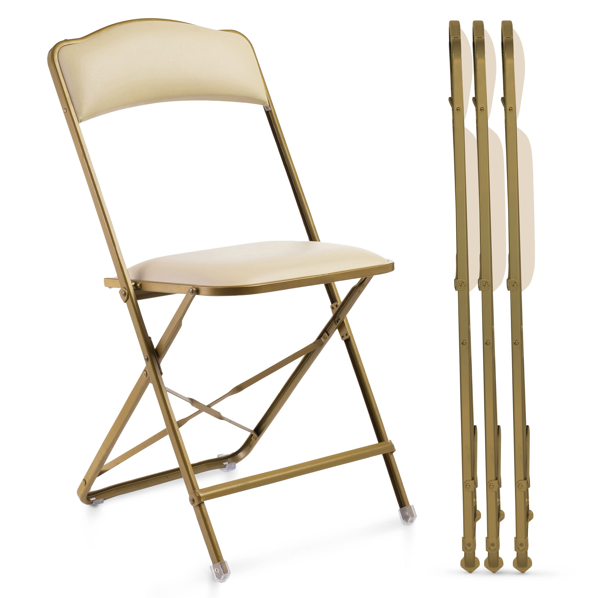 4 Pack Folding Chairs with Padded Seats - Heavy Duty Steel Frame Foldable Chairs for Indoor Outdoor Use - Elegant Bridge Design for Home, Office, Parties, Weddings & Events - Gold & Almond Color Options - Perfect for Patio, Garden, Banquet & Camping
