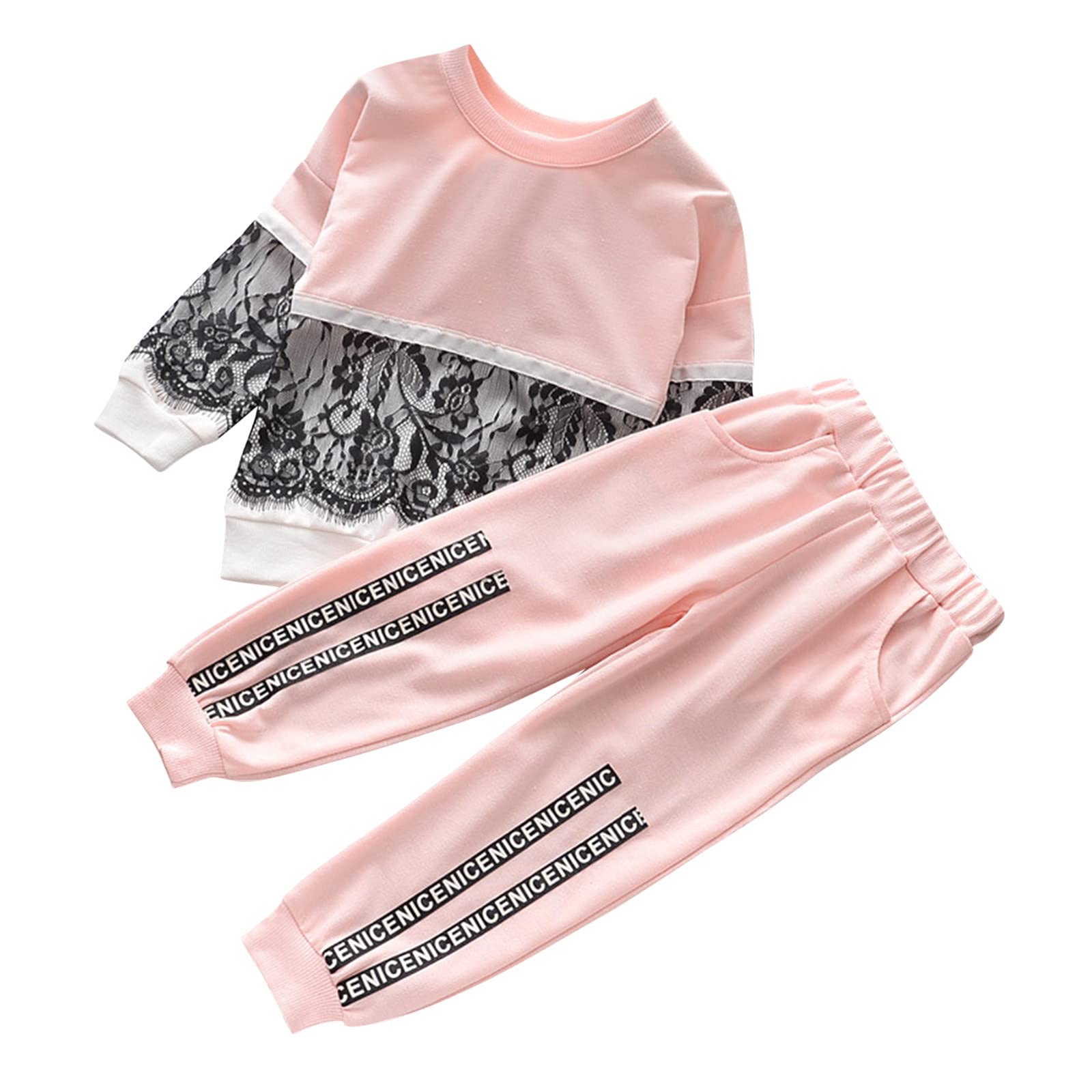 **Baby Girls 2-Piece Tracksuit Set - Lace Leggings & Sweatshirt Outfit | Cute Toddler Clothes for Playtime & Casual Wear**