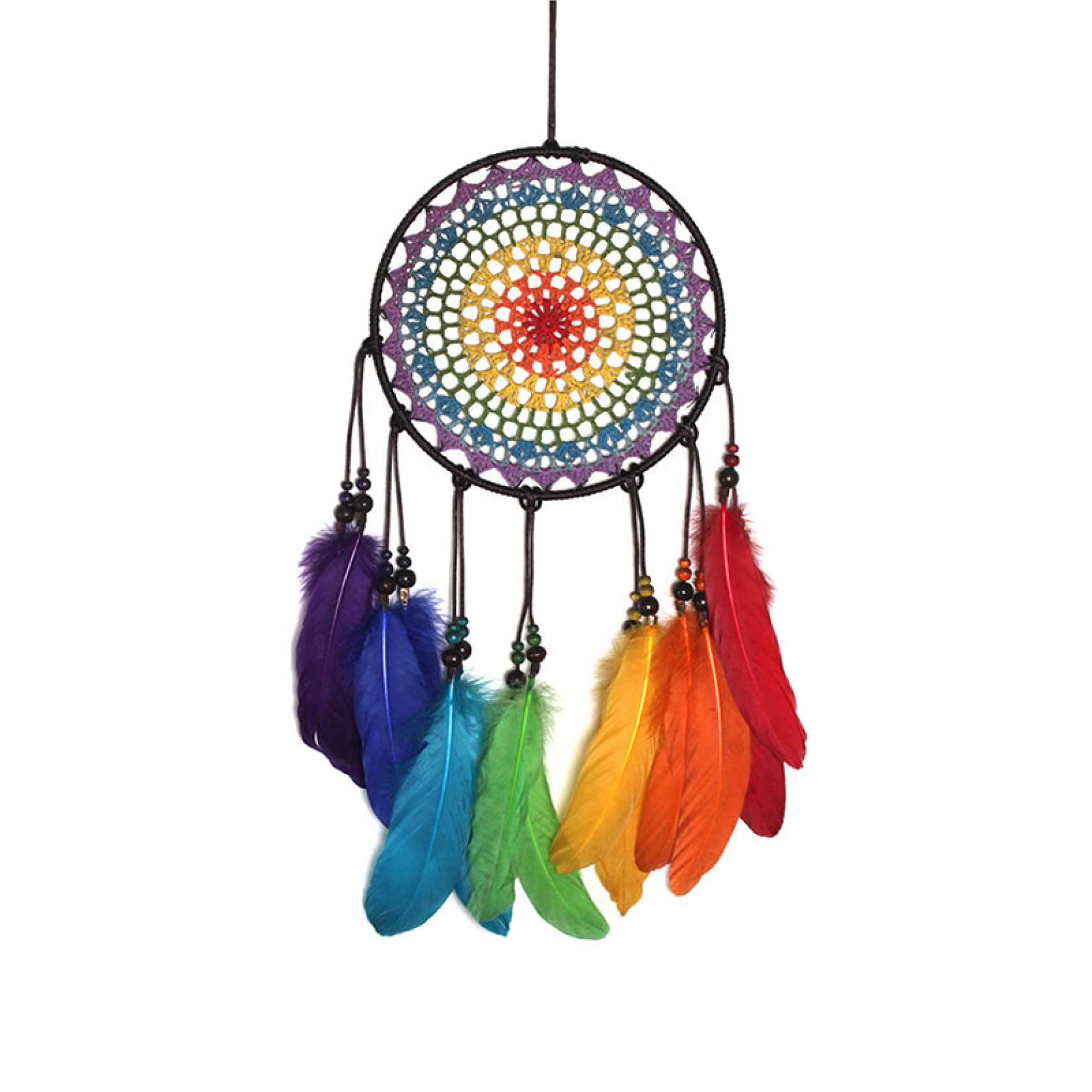 Handmade Mini Car Dream Catcher Wind Chimes with Natural Feathers & Beads - Boho Chic Wall Decor for Bedroom, Nursery, or Car Mirror Hanging Ornament