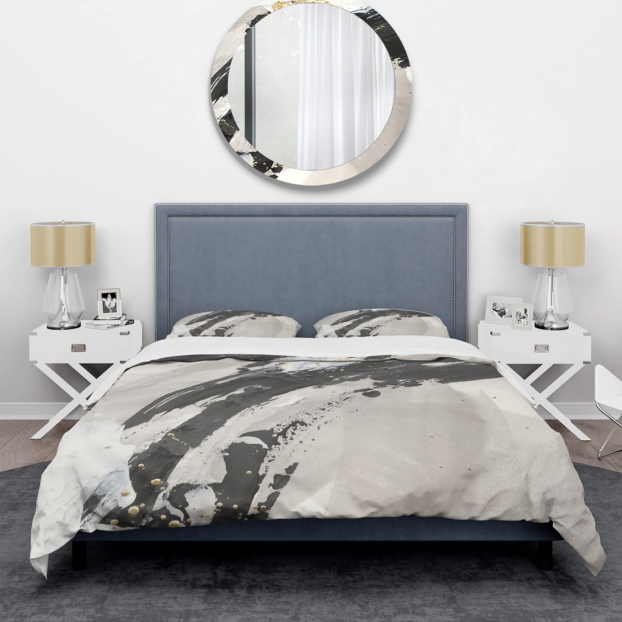 DesignQ Glam Painted Arcs IV Modern & Contemporary Duvet Cover Set - Queen Size Black Abstract Bedding (3-Piece) for All Seasons | Perfect for Master Bedrooms, Guest Rooms & Modern Home Decor