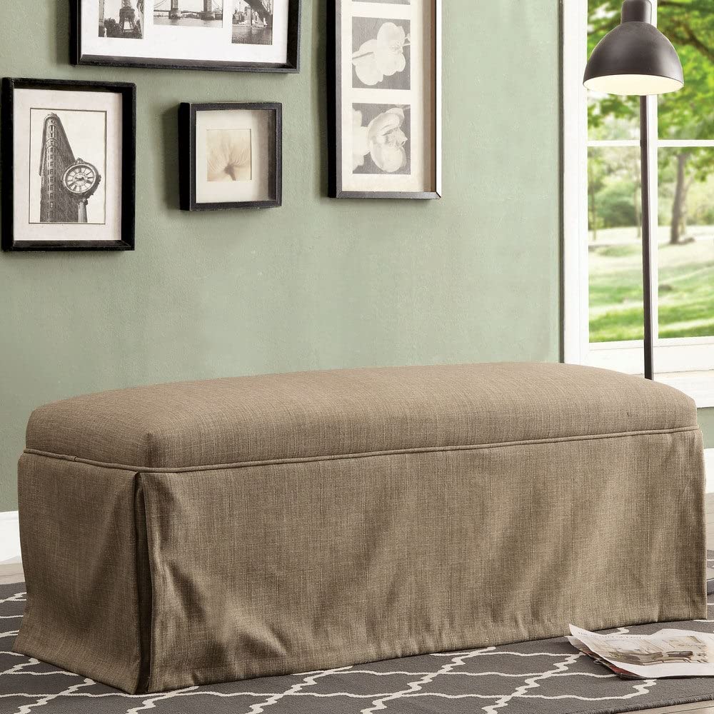 Furniture of America Cols Farmhouse Linen Fabric Accent Bench - Brown - Rustic Home Decor for Living Room, Bedroom, Entryway & Hallway