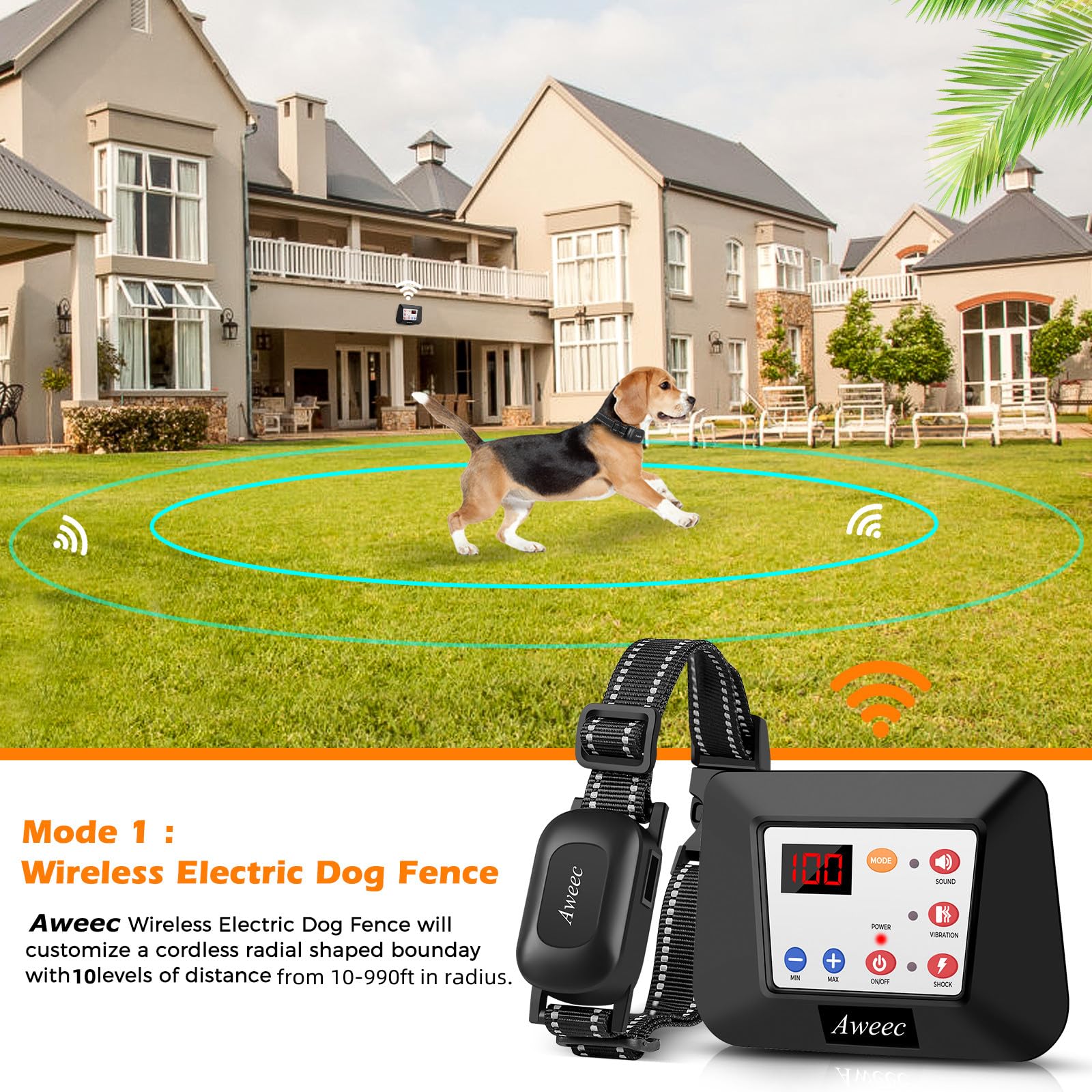 Wireless Dog Fence System with Remote Training Collar - Adjustable & Rechargeable Electric Pet Containment for Medium & Large Dogs (2 Dog Kit) | Perfect for Backyard Safety & Outdoor Dog Training