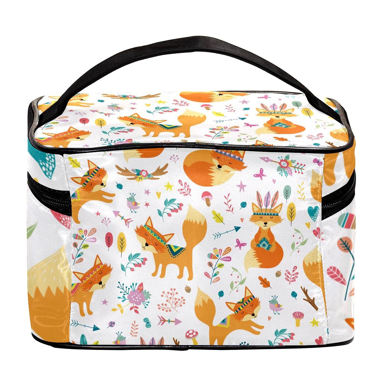 Ethnic Feather Fox Arrow Pattern Large Travel Makeup Bag - Waterproof Cosmetic Organizer Case with Zipper for Women & Girls | Perfect for Travel, Gym, Beach & Daily Use
