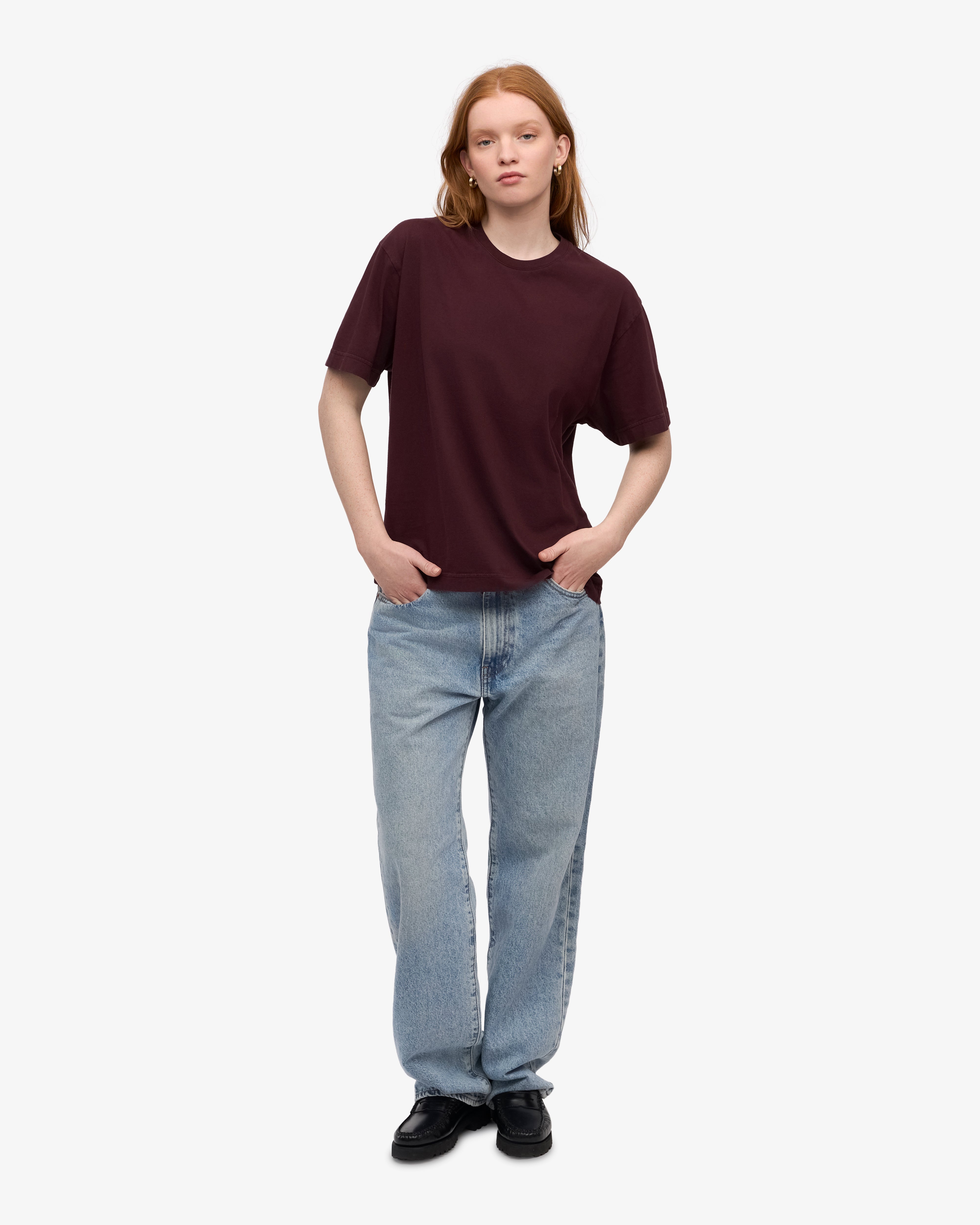 Oversized Organic Cotton T-Shirt for Women - Soft & Comfortable Oxblood Red Tee - Perfect for Casual Wear, Loungewear & Street Style