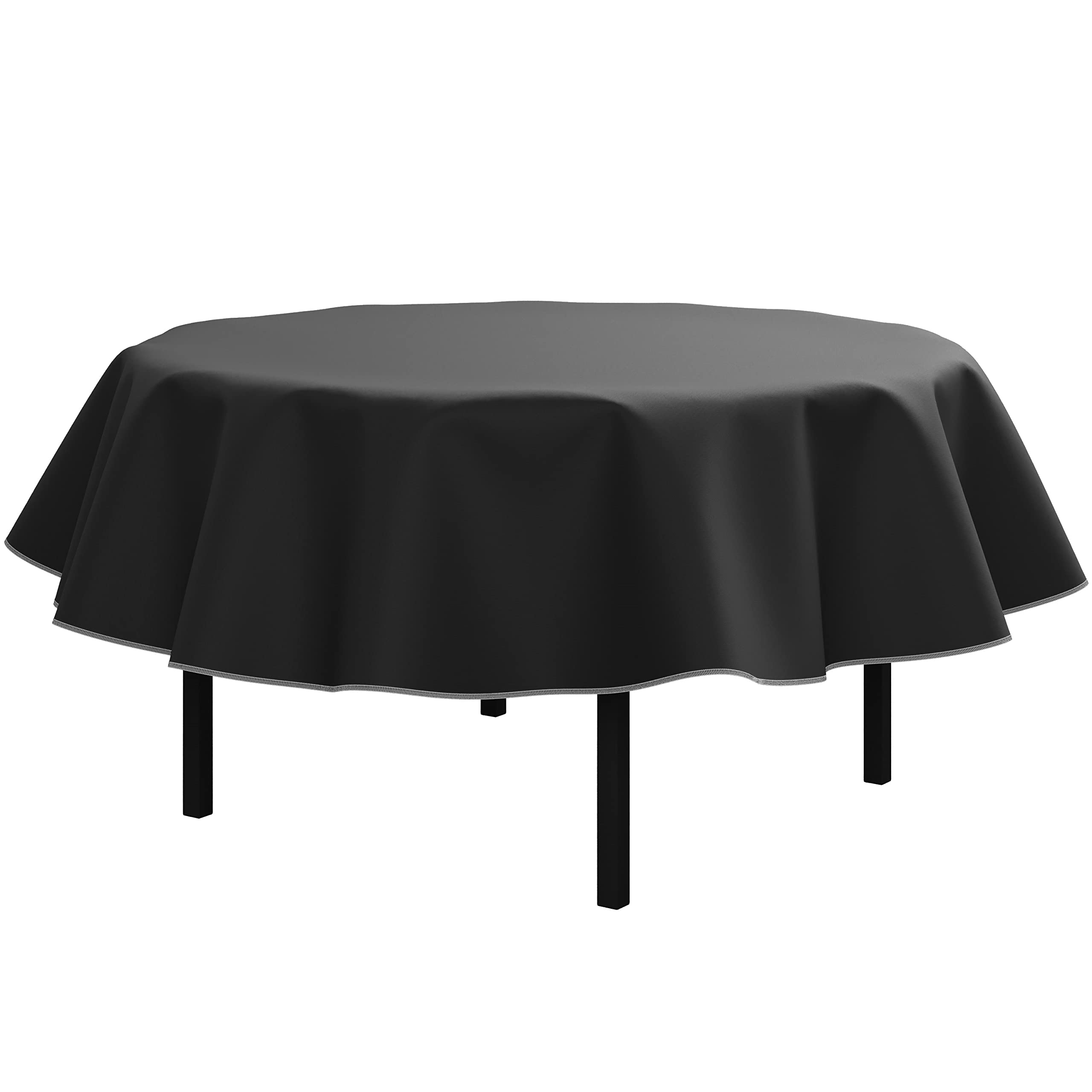 Premium 70-Inch Round Black Vinyl Tablecloth with Flannel Backing - Waterproof & Wrinkle-Resistant Plastic Table Cover for Dining, Parties, and Events - Pack of 1