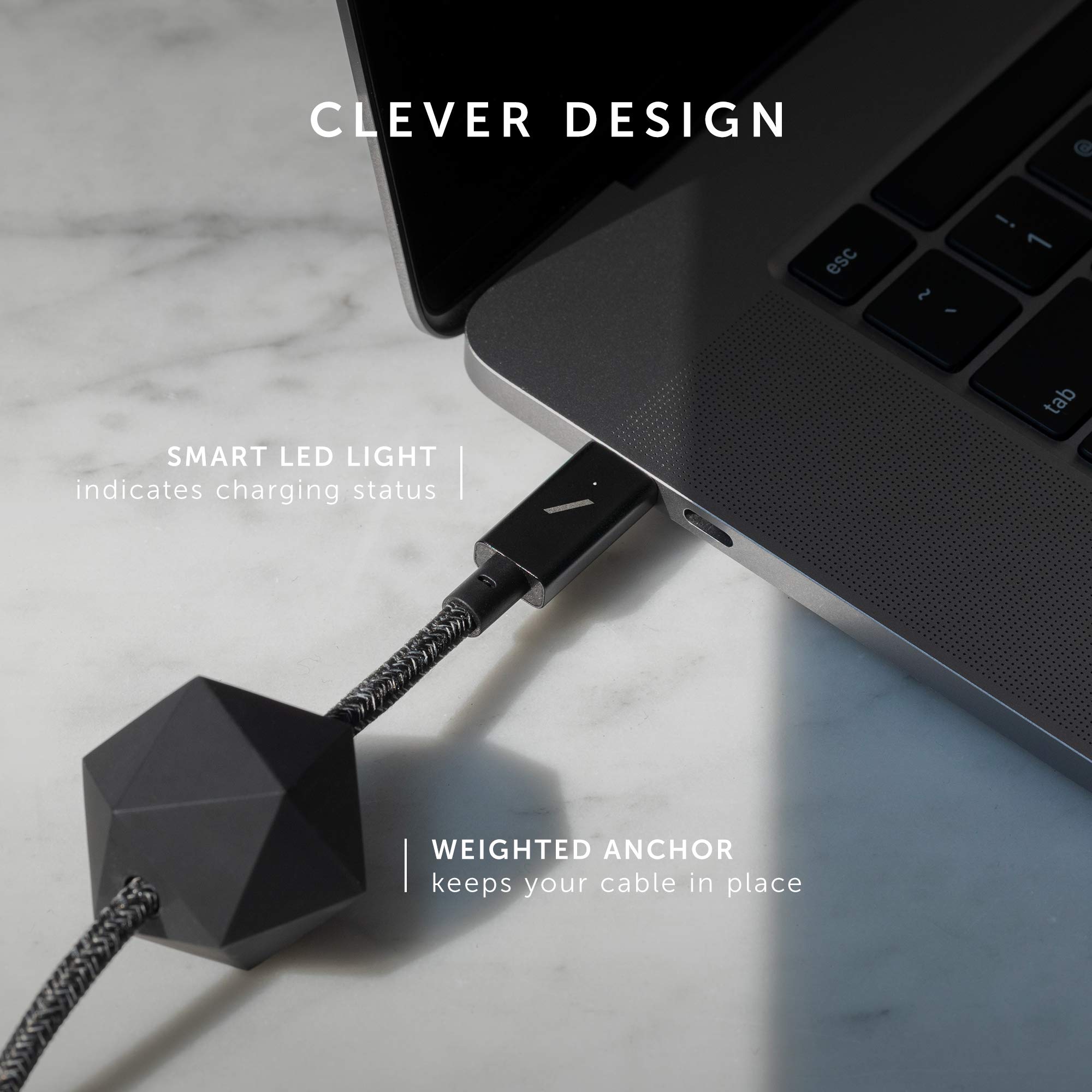Premium USB-C to USB-C 8ft Charging Cable - Ultra-Strong Non-Slip Desk Cable with Anchor Weight for iPhone 16/15, MacBook Pro 13