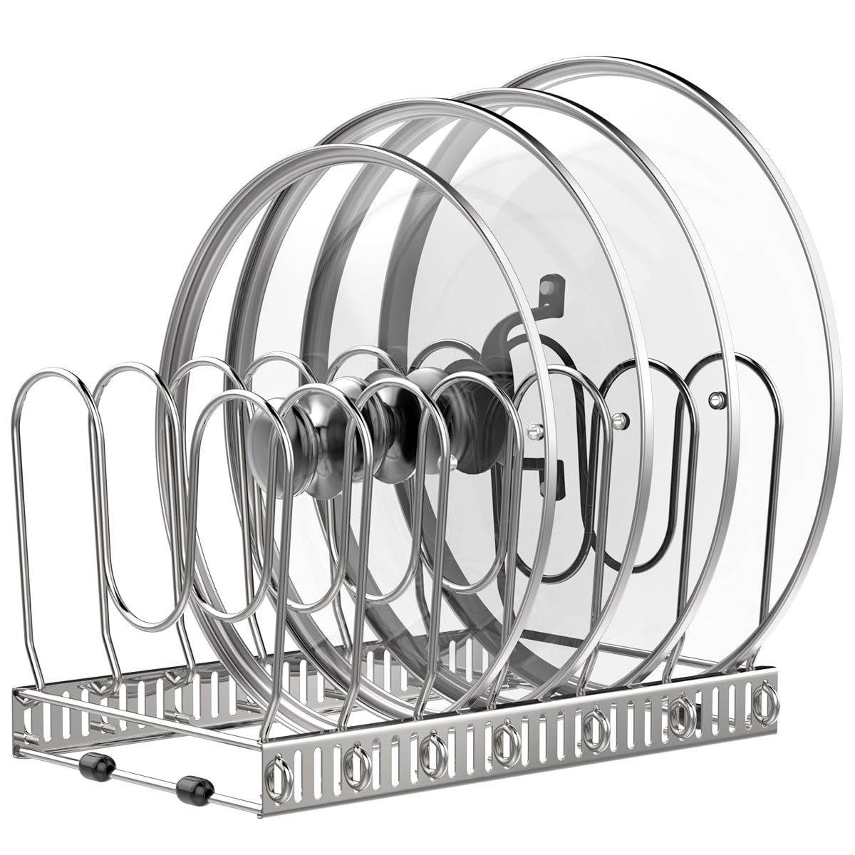Stainless Steel Pot and Pan Organizer Rack for Kitchen Cabinet - 7 Adjustable Dividers for Pots, Pans & Lids Storage - Space Saving Cabinet Organizer for Cookware (Silver) | Perfect for Small Kitchens, RV Cooking & Organized Pantries