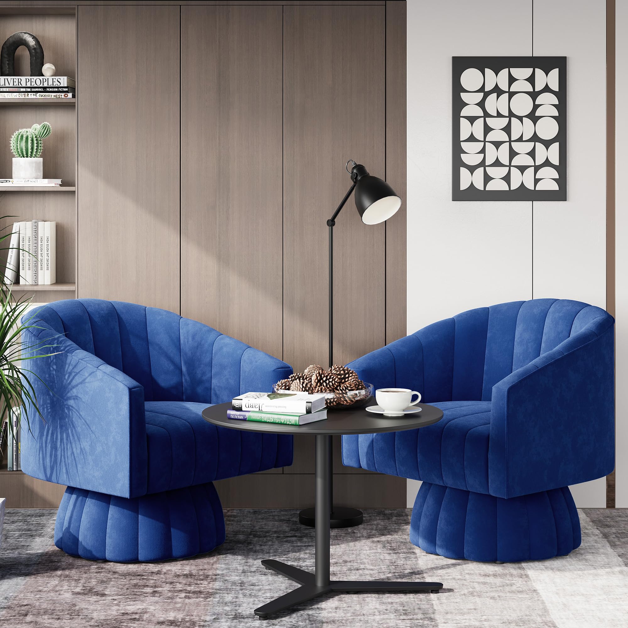360 Swivel Barrel Accent Chairs Set of 2 - Modern Living Room Lounge Chairs with Cozy Armrests, Navy Blue Side Chairs for Bedroom, Office & Reading Nook - Perfect for Relaxing & Entertaining Guests