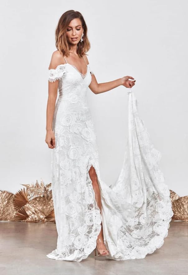 Elegant Lace Mermaid Wedding Dress with Spaghetti Straps - Boho Beach Bridal Gown for Bride | Perfect for Beach Weddings, Destination Elopements & Romantic Ceremonies