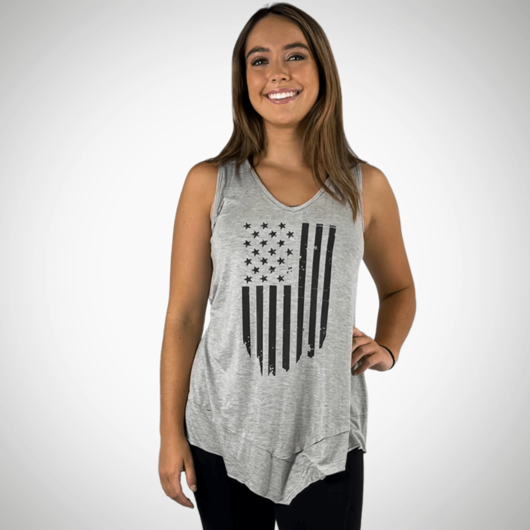 USA Made American Flag Sleeveless Tunic - Patriotic Women's Summer Top for 4th of July, Beach & Casual Outings