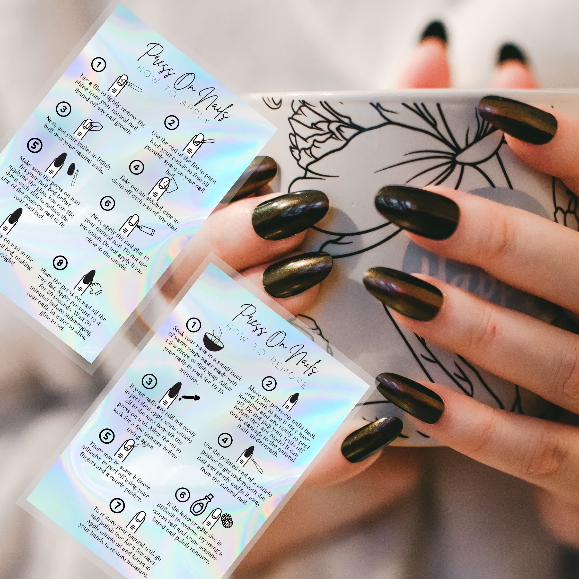 30-Pack Press On Nails Instruction Postcards | 4x6 Inch DIY Nail Kit Guide Cards with Rainbow Design | Perfect for Nail Salons, Home Manicures & Nail Art Beginners