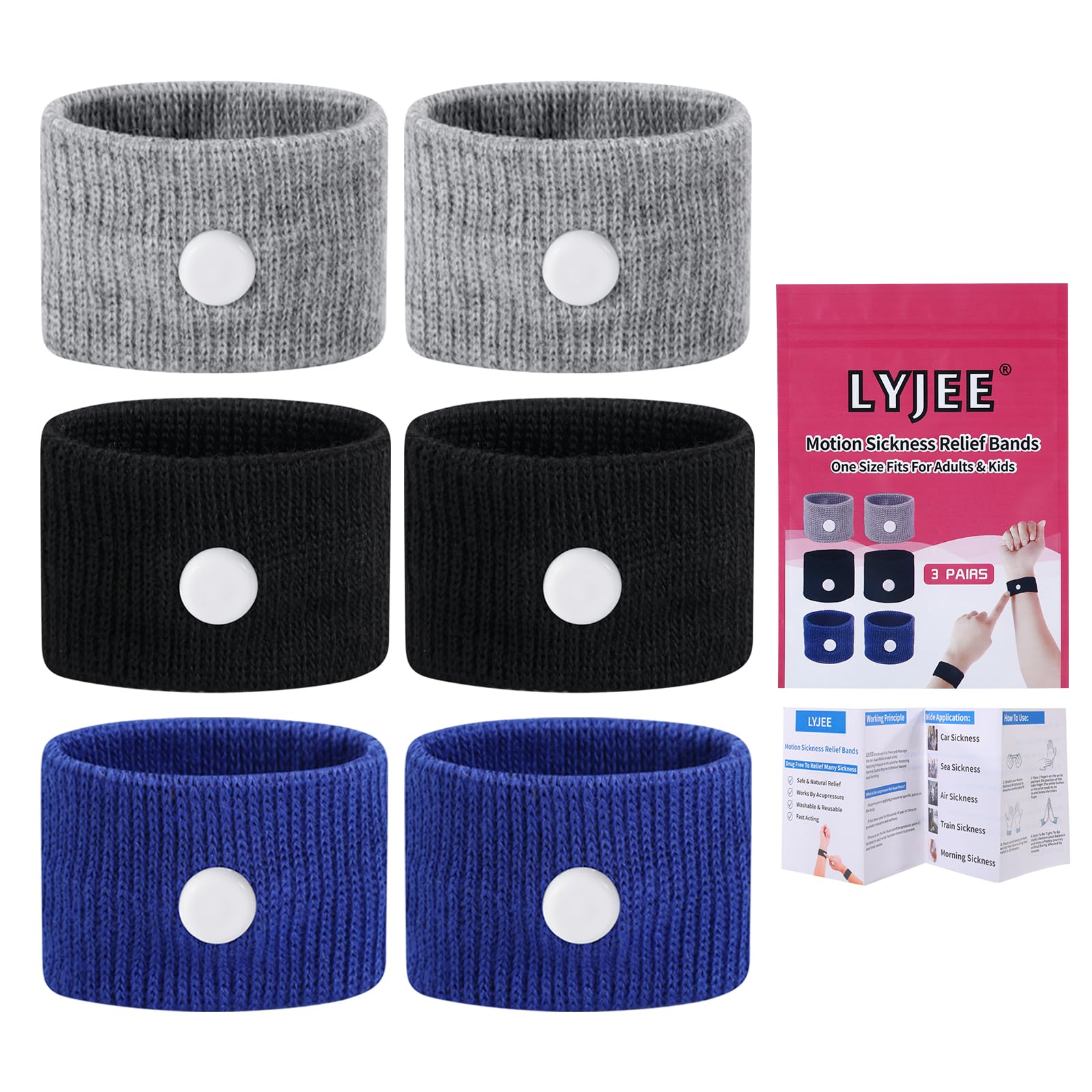 LYJEE Motion Sickness Relief Wristbands for Adults & Kids - Natural Nausea Relief Bands for Travel, Pregnancy, Boating & Car Rides - Anti-Seasickness Acupressure Bracelets for Men & Women