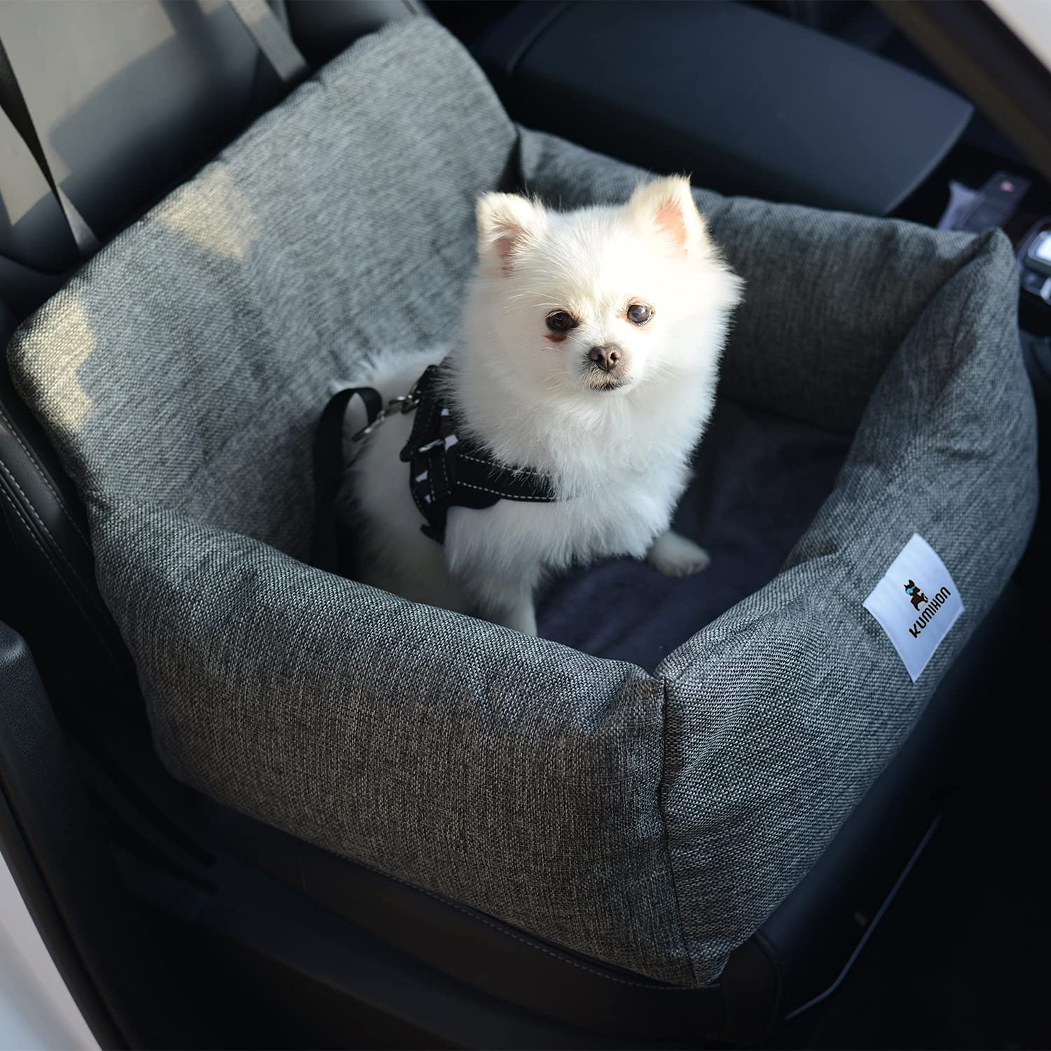 **Upgraded Deluxe Washable Dog Car Seat – Portable Pet Booster Seat with Clip-On Safety Leash, Travel Carrier for Small & Medium Dogs – Gray | Perfect for Road Trips, Vet Visits & Daily Commutes**