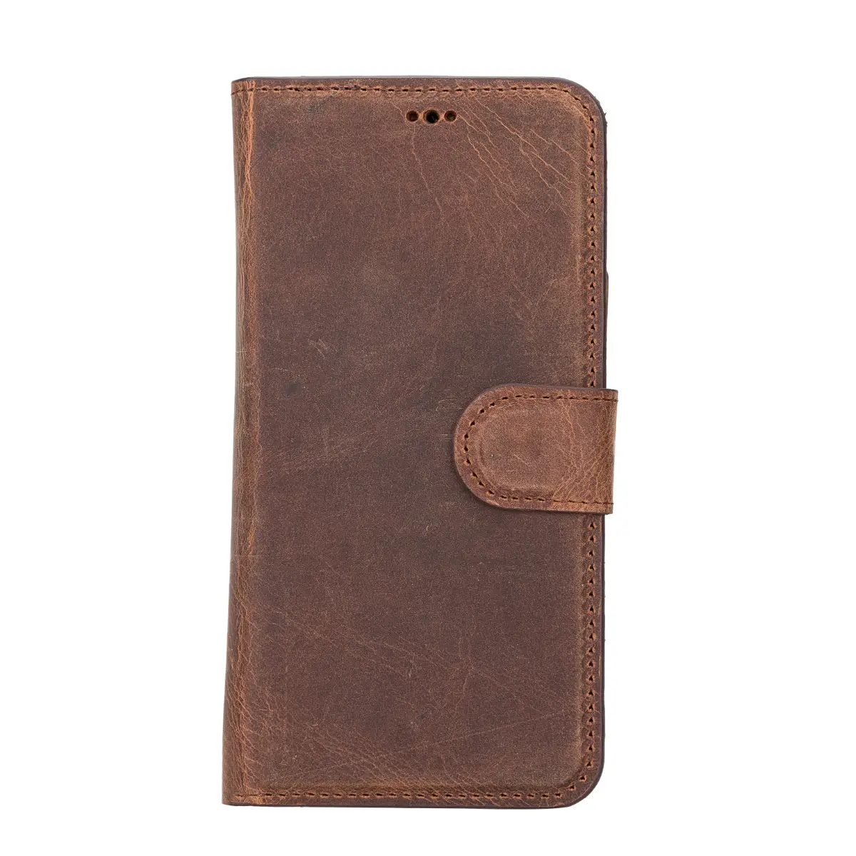 Distressed Brown Leather Magnetic Wallet Case for iPhone 14 - Premium RFID Blocking & Strong Hold - Perfect for Travel, Work & Everyday Use