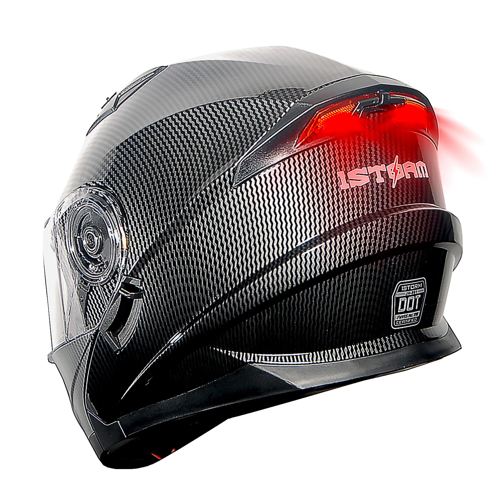 1Storm Modular901 Carbon Fiber Black Motorcycle Full Face Helmet with Dual Visor & Rechargeable LED Tail Light - DOT Approved for Street Biking, Commuting & Adventure Riding