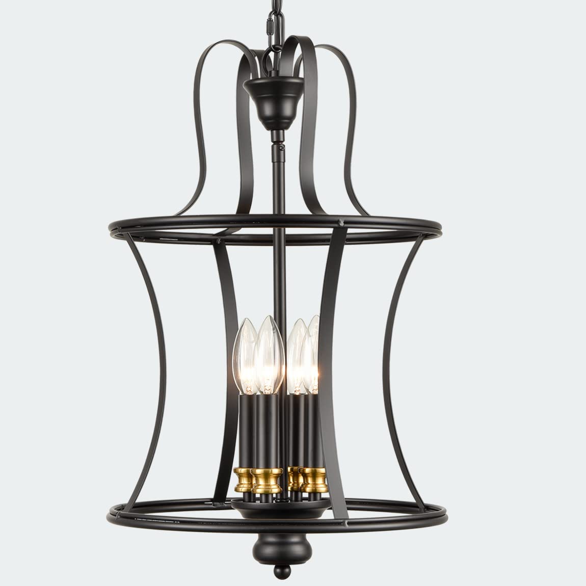 TEENYO Modern Farmhouse Black Lantern Chandelier - 4-Light Island Pendant Lighting Fixture for Kitchen, Dining Room & Living Room | Rustic Industrial Ceiling Light for Home Decor & Interior Design