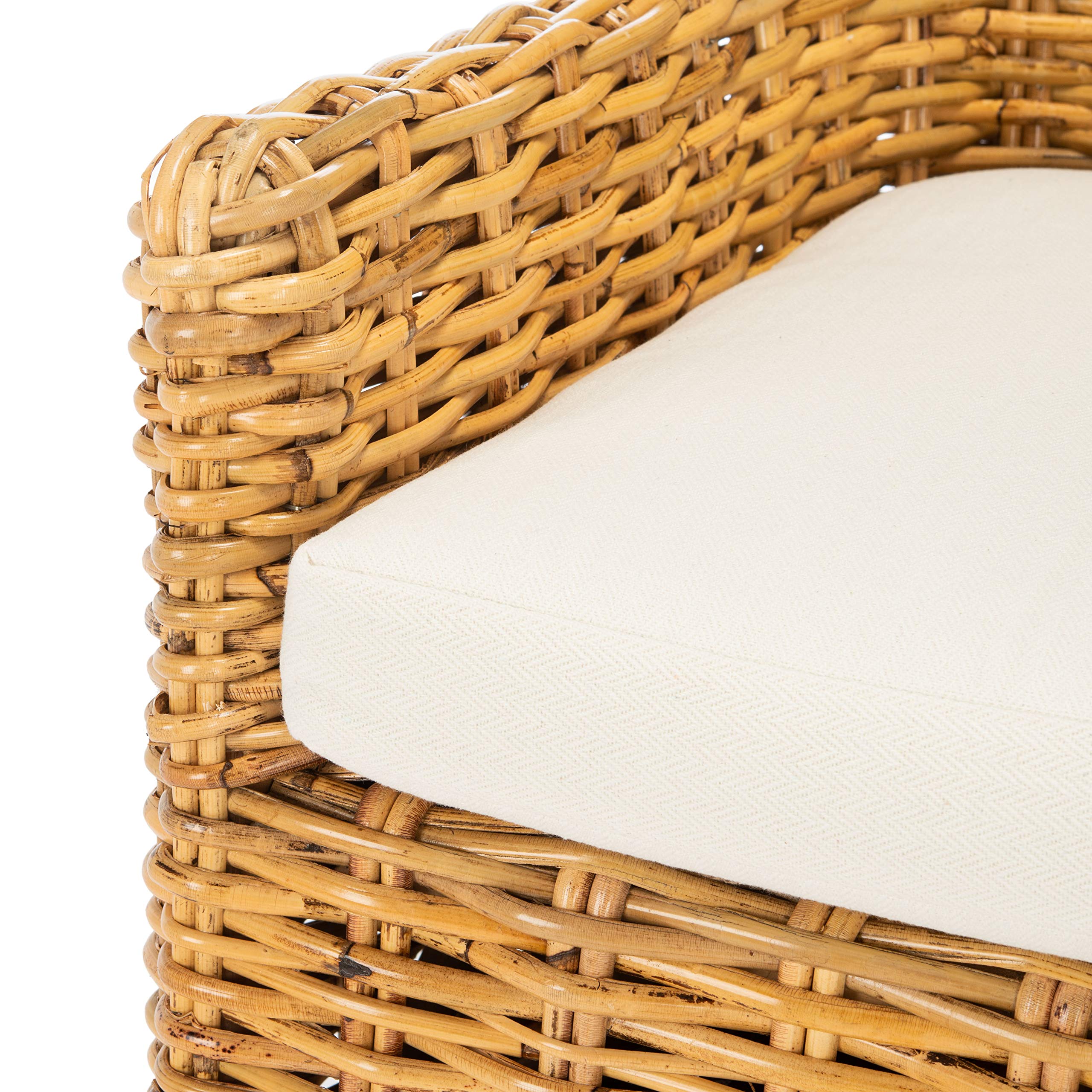 SAFAVIEH Cristen Rattan Accent Chair with Cushion - Natural & White (ACH6513B) - Perfect for Living Room, Bedroom, or Patio Decor